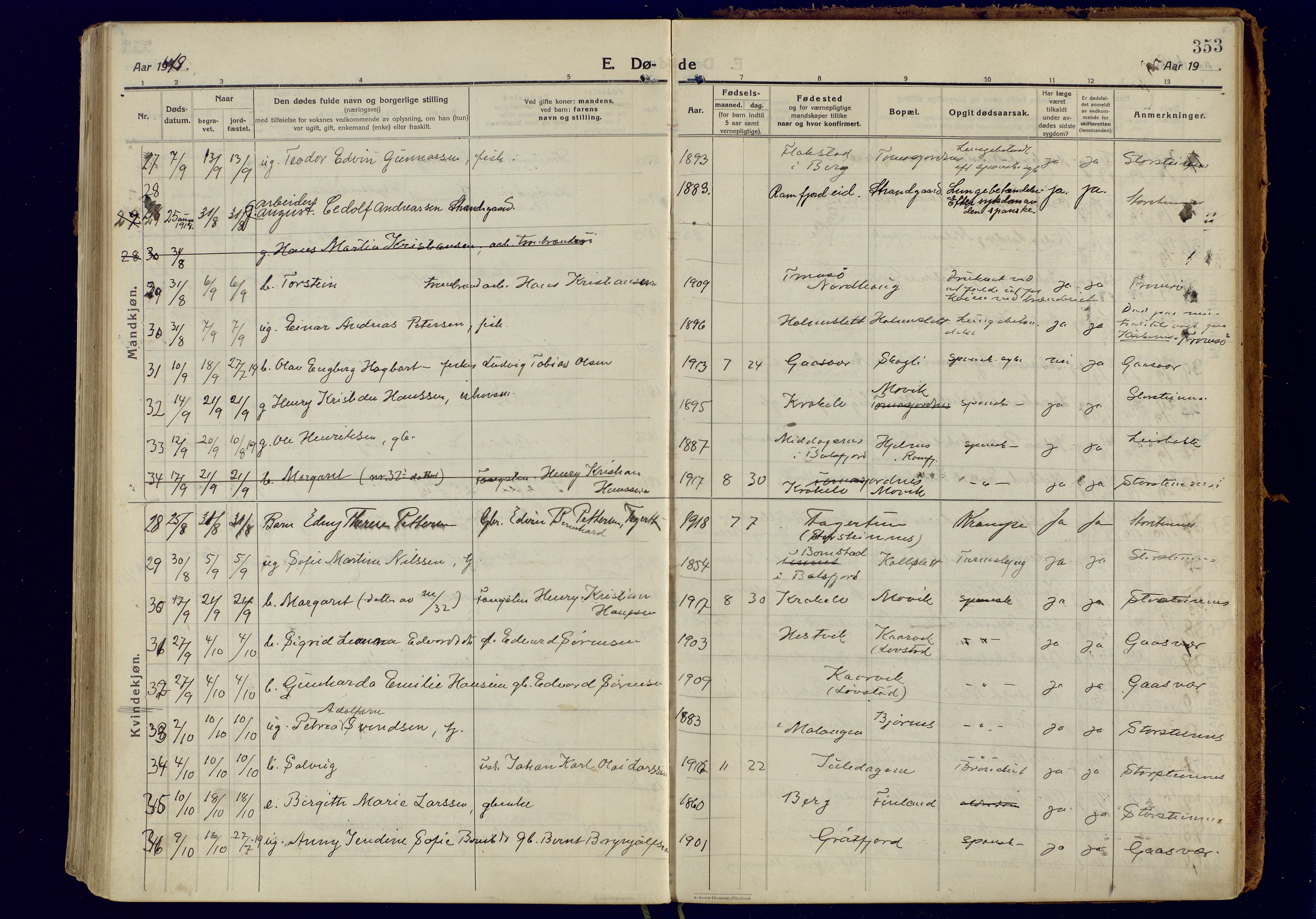 Tromsøysund sokneprestkontor, SATØ/S-1304/G/Ga/L0008kirke: Parish register (official) no. 8, 1914-1922, p. 353