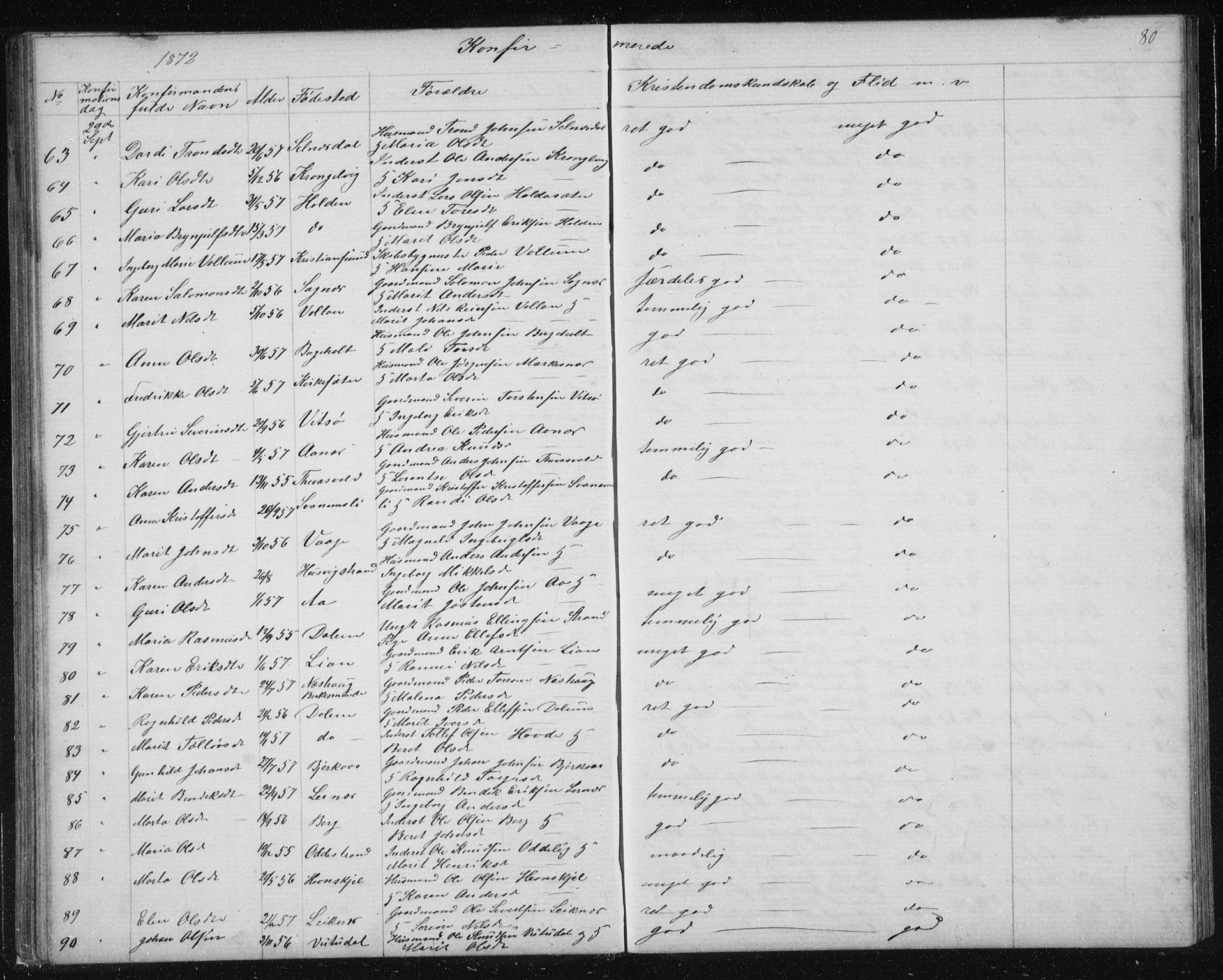 Ministerialprotokoller, klokkerbøker og fødselsregistre - Sør-Trøndelag, AV/SAT-A-1456/630/L0503: Parish register (copy) no. 630C01, 1869-1878, p. 80