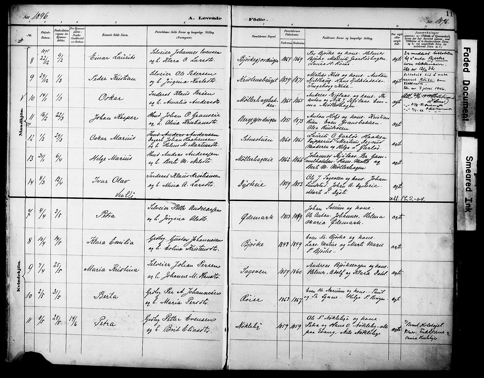Vestre Toten prestekontor, SAH/PREST-108/H/Ha/Haa/L0013: Parish register (official) no. 13, 1895-1911, p. 11