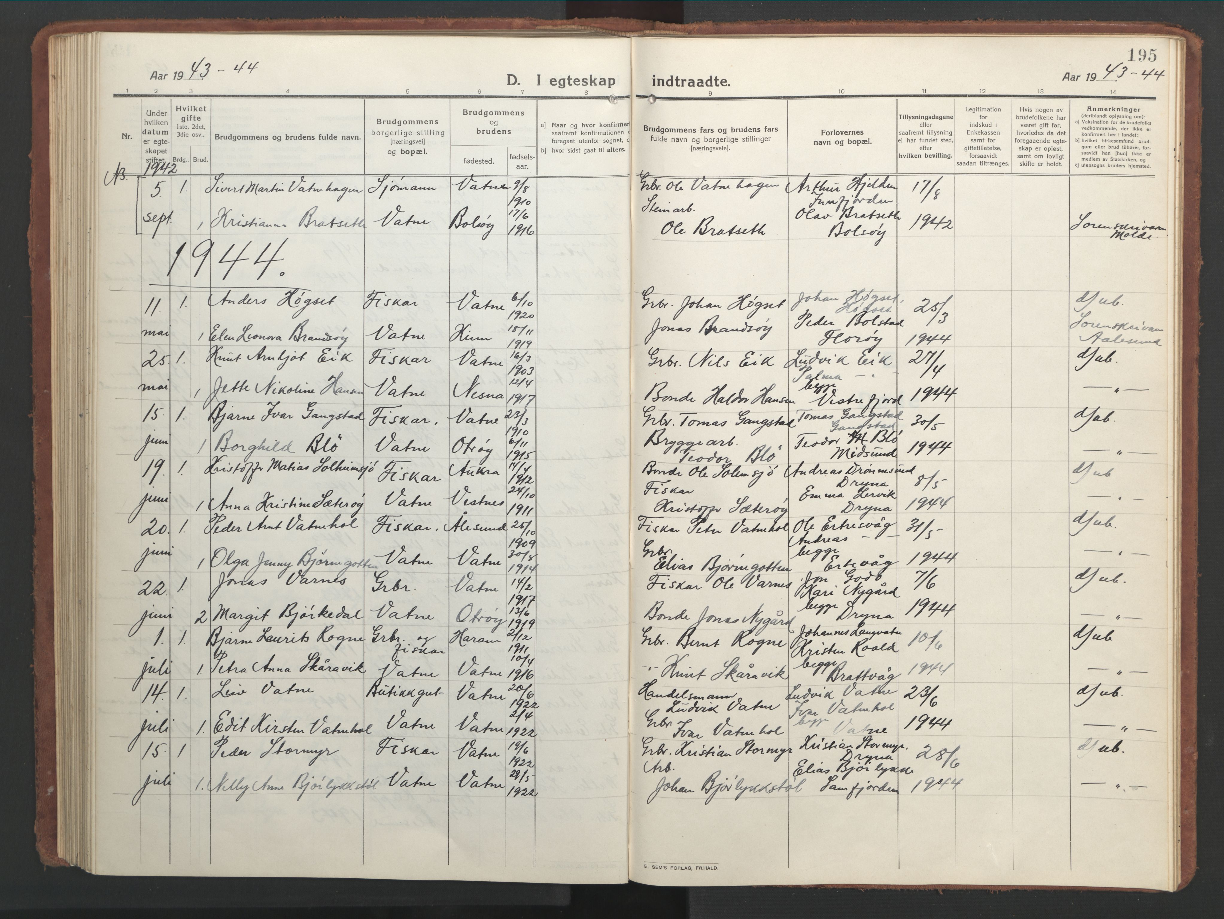 Ministerialprotokoller, klokkerbøker og fødselsregistre - Møre og Romsdal, AV/SAT-A-1454/525/L0378: Parish register (copy) no. 525C04, 1915-1947, p. 195