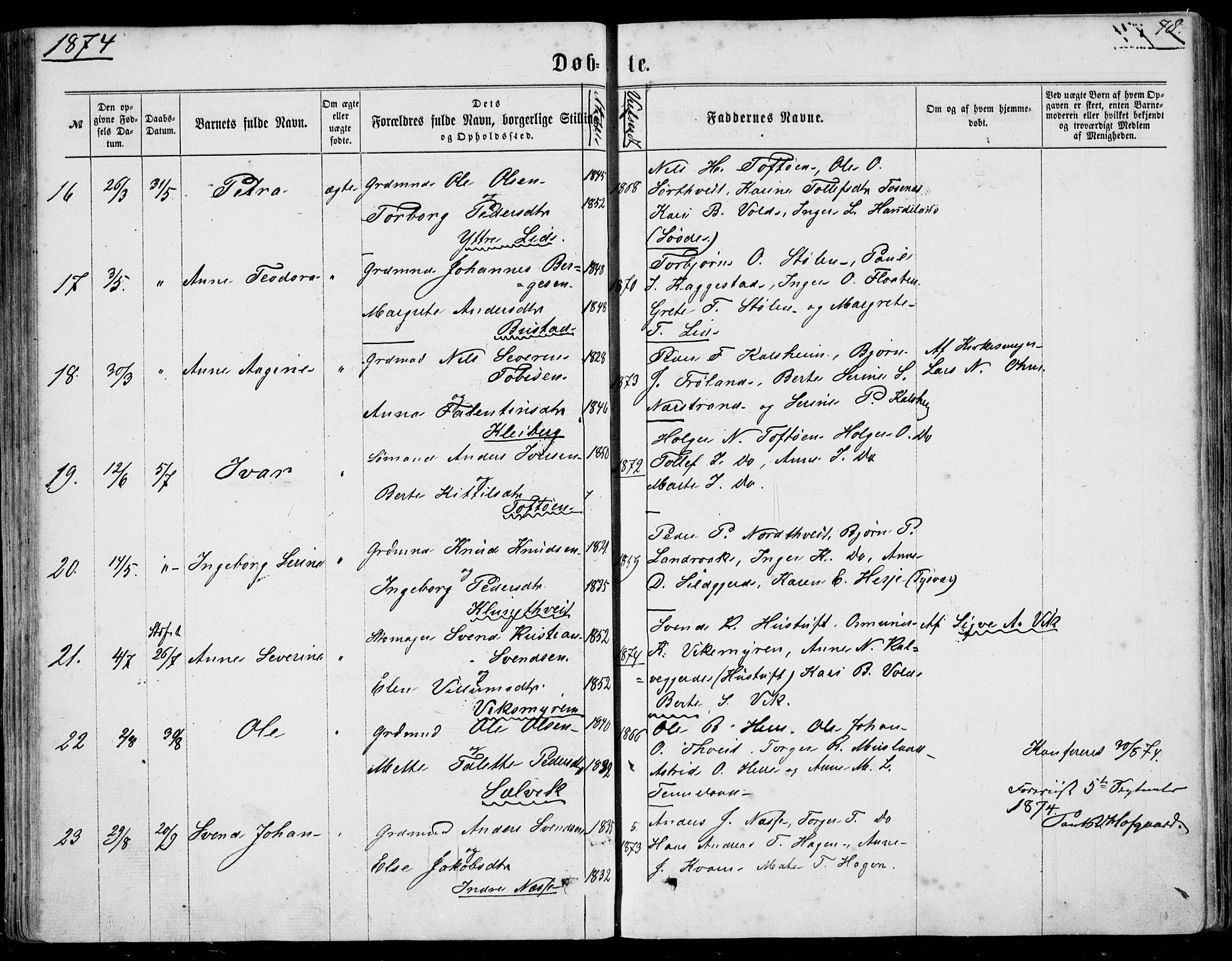 Nedstrand sokneprestkontor, AV/SAST-A-101841/01/IV: Parish register (official) no. A 9, 1861-1876, p. 78