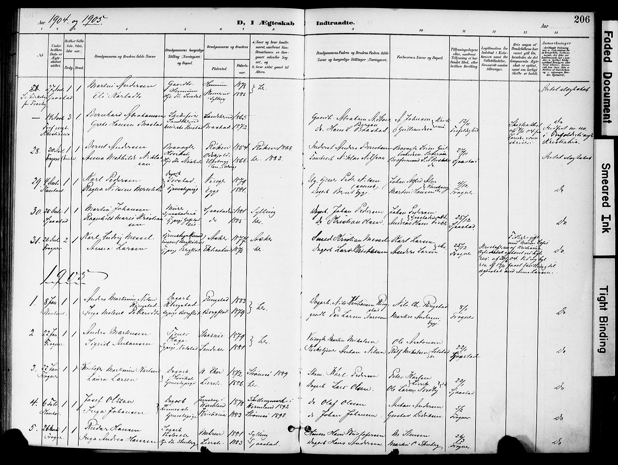 Lier kirkebøker, SAKO/A-230/F/Fa/L0017: Parish register (official) no. I 17, 1901-1908, p. 206