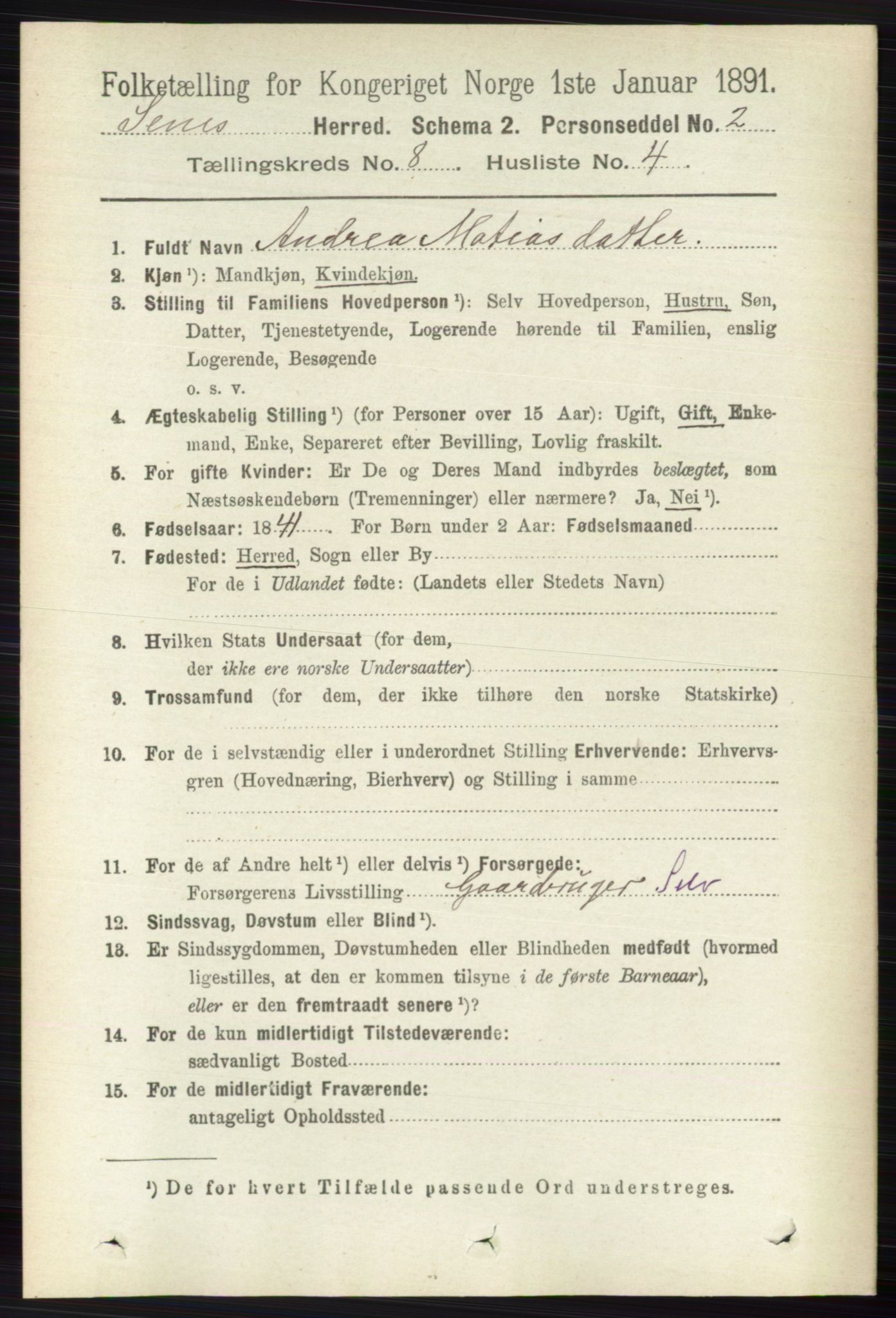 RA, 1891 census for 0721 Sem, 1891, p. 3834