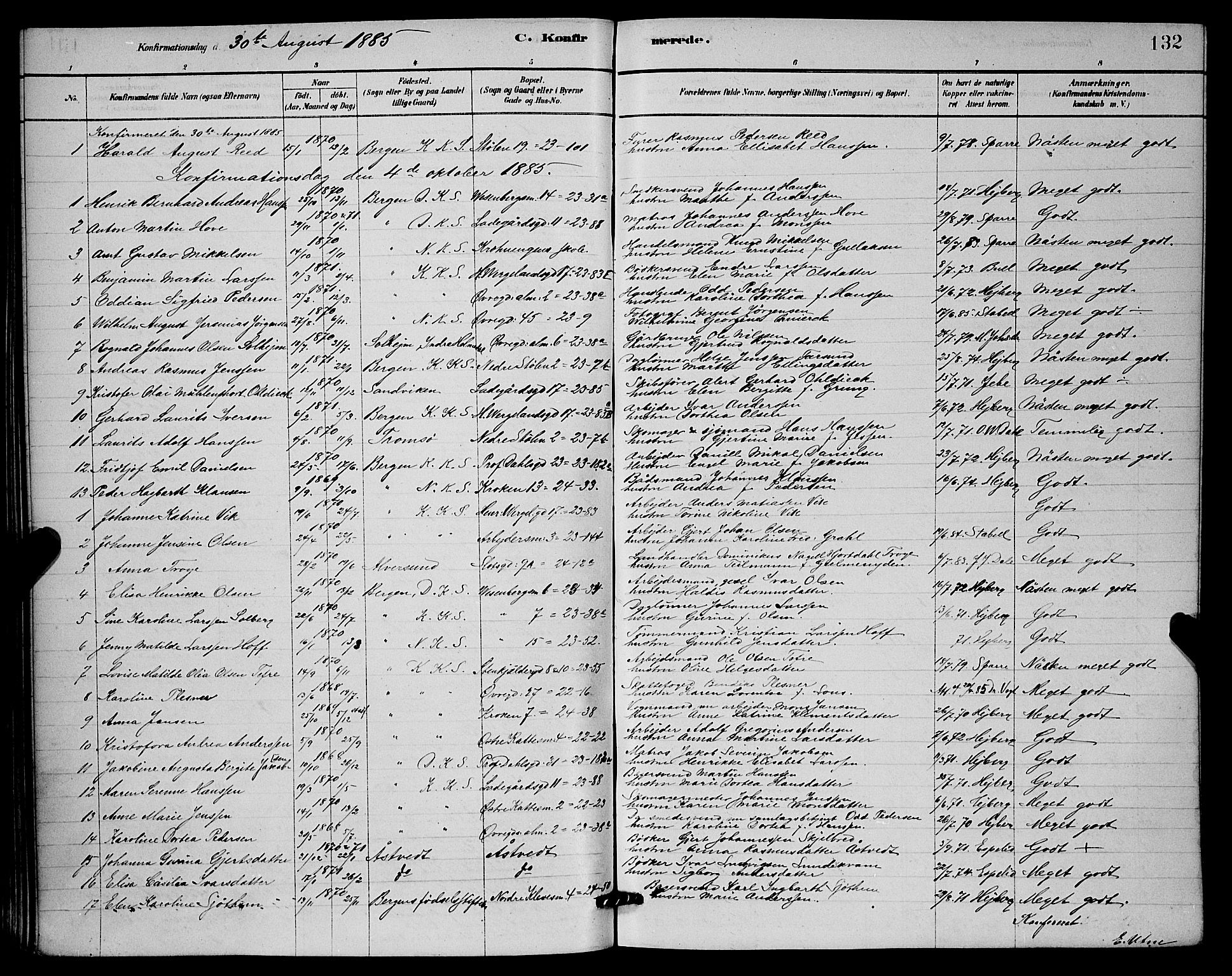 Mariakirken Sokneprestembete, AV/SAB-A-76901/H/Hab/L0004: Parish register (copy) no. A 4, 1878-1892, p. 132