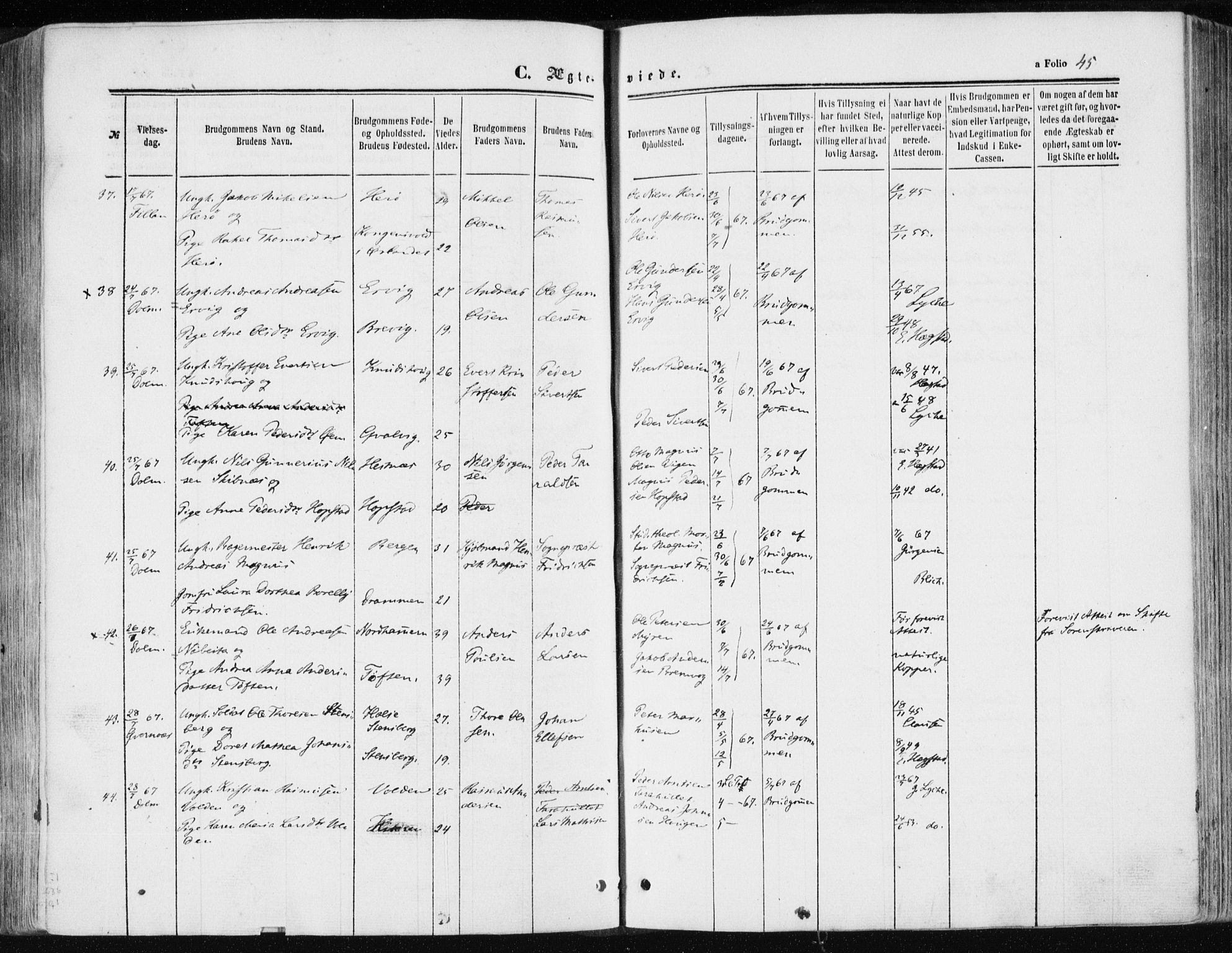 Ministerialprotokoller, klokkerbøker og fødselsregistre - Sør-Trøndelag, SAT/A-1456/634/L0531: Parish register (official) no. 634A07, 1861-1870, p. 45