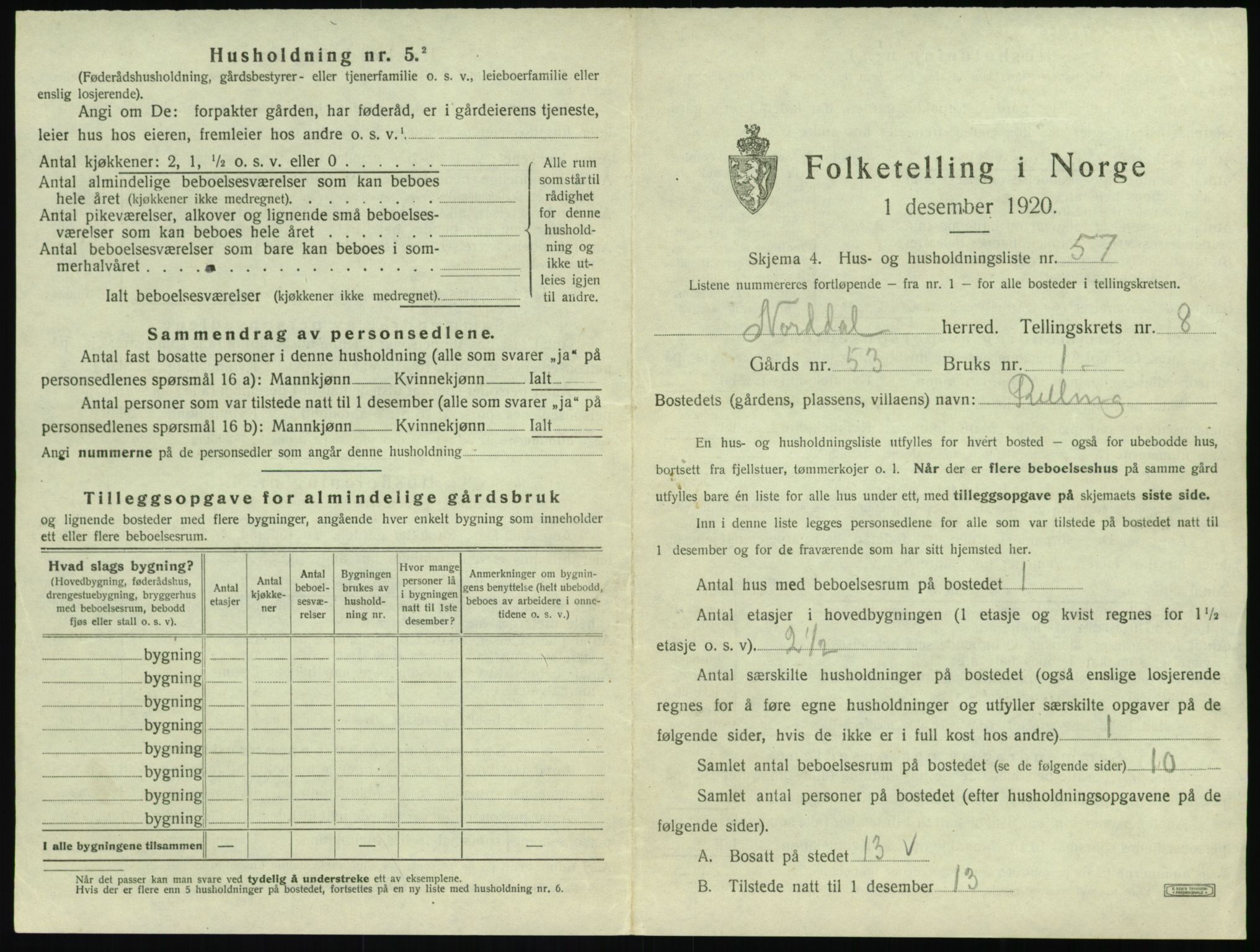 SAT, 1920 census for Norddal, 1920, p. 699