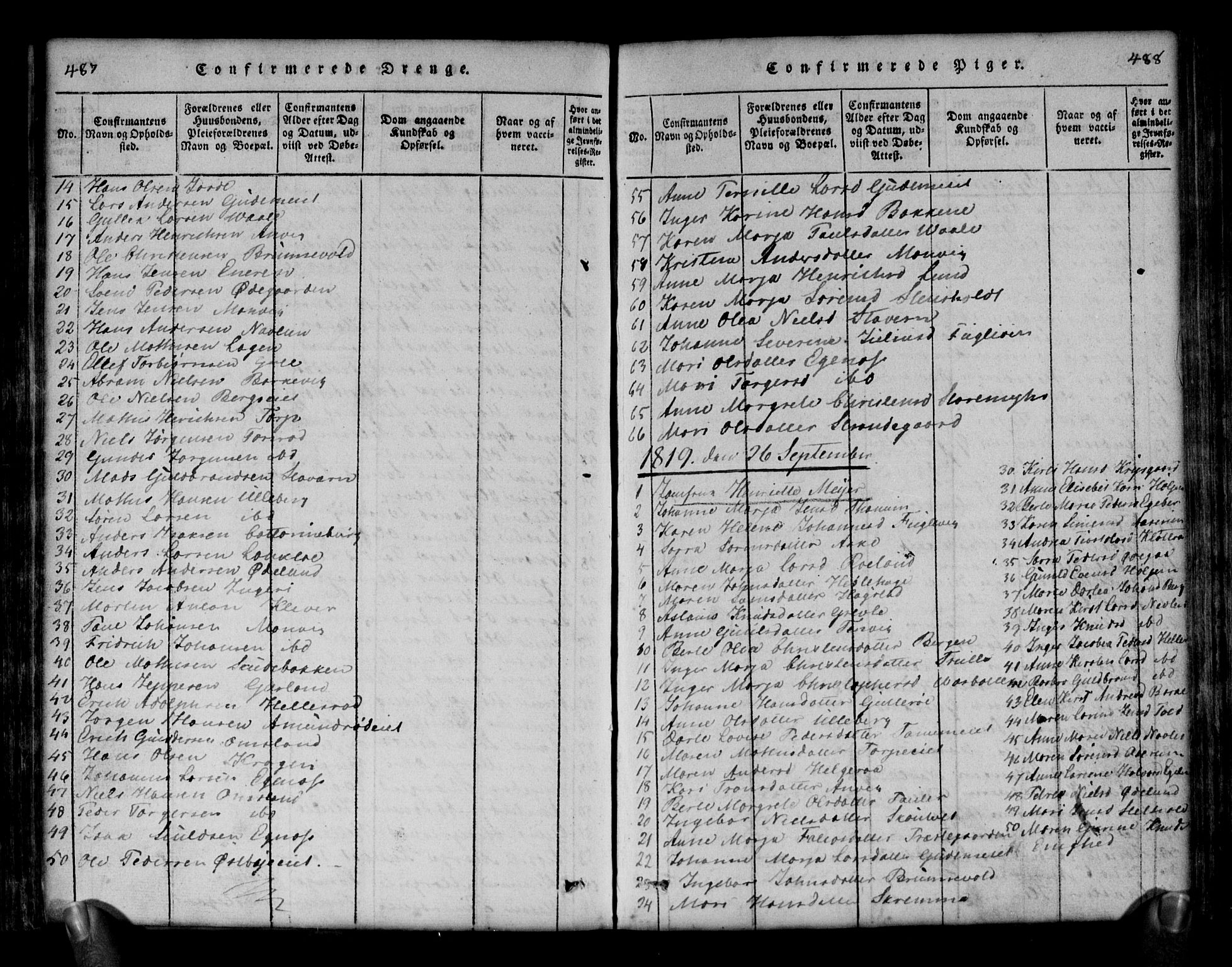 Brunlanes kirkebøker, AV/SAKO-A-342/G/Ga/L0001: Parish register (copy) no. I 1, 1814-1834, p. 487-488