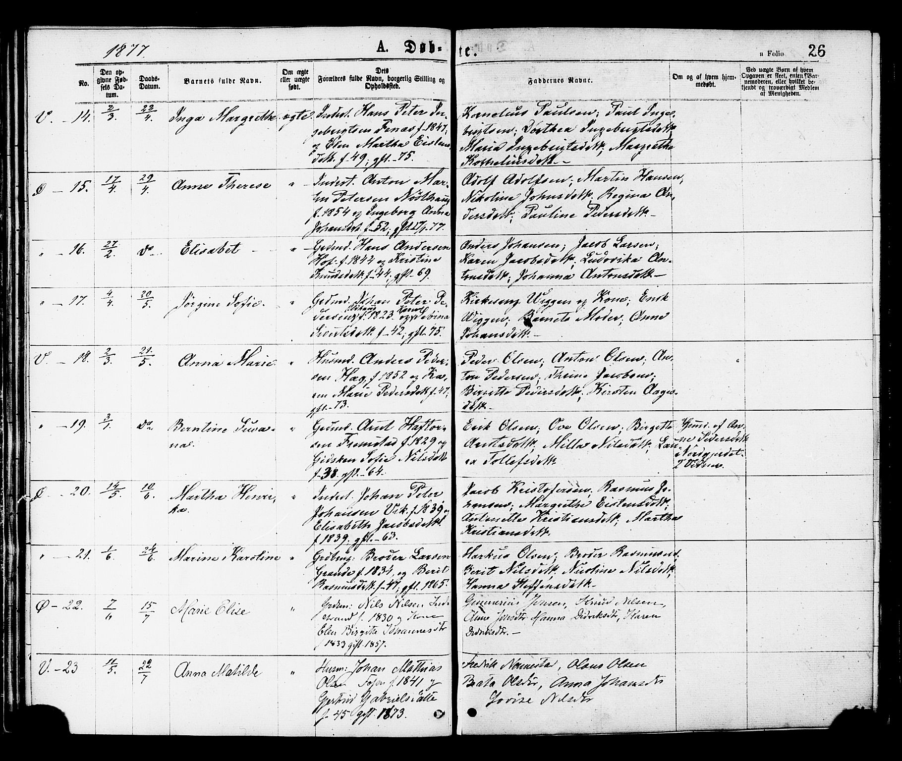 Ministerialprotokoller, klokkerbøker og fødselsregistre - Sør-Trøndelag, SAT/A-1456/659/L0738: Parish register (official) no. 659A08, 1876-1878, p. 26