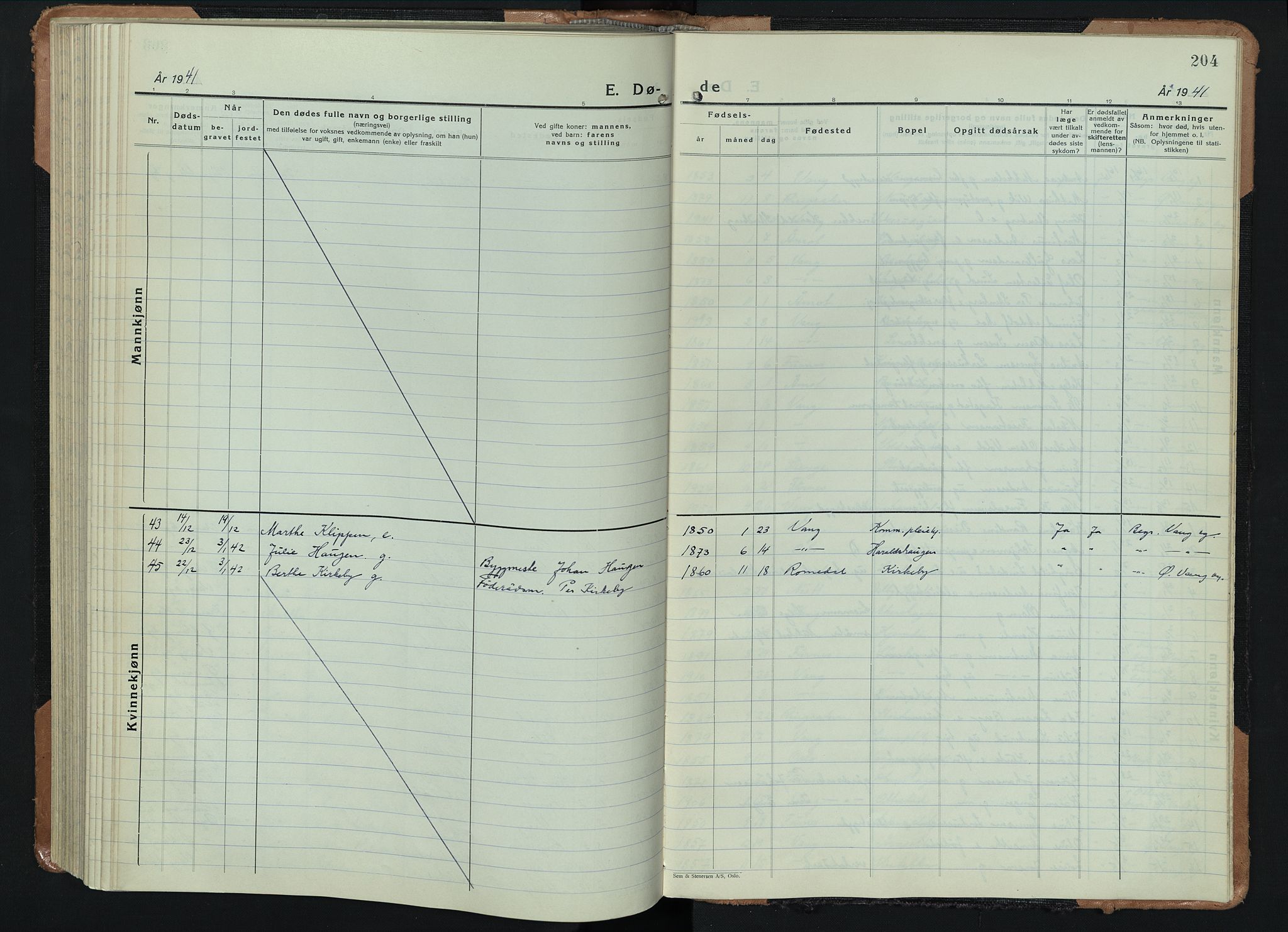 Vang prestekontor, Hedmark, SAH/PREST-008/H/Ha/Hab/L0016: Parish register (copy) no. 16, 1933-1945, p. 204