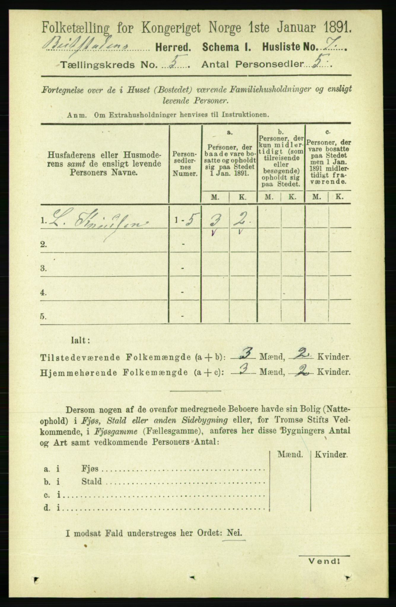 RA, 1891 census for 1727 Beitstad, 1891, p. 1210