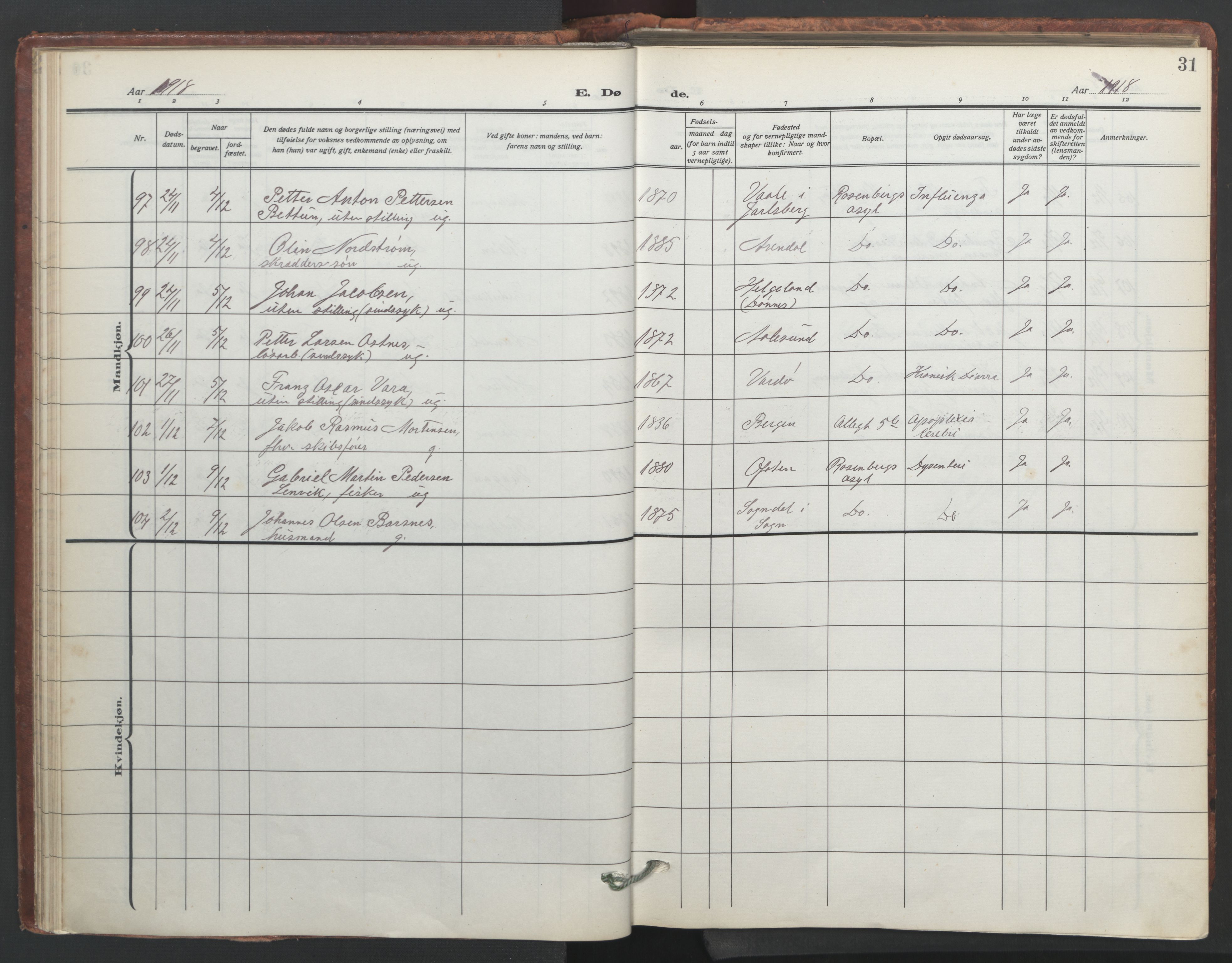 Johanneskirken sokneprestembete, AV/SAB-A-76001/H/Hab: Parish register (copy) no. D 2, 1916-1950, p. 30b-31a