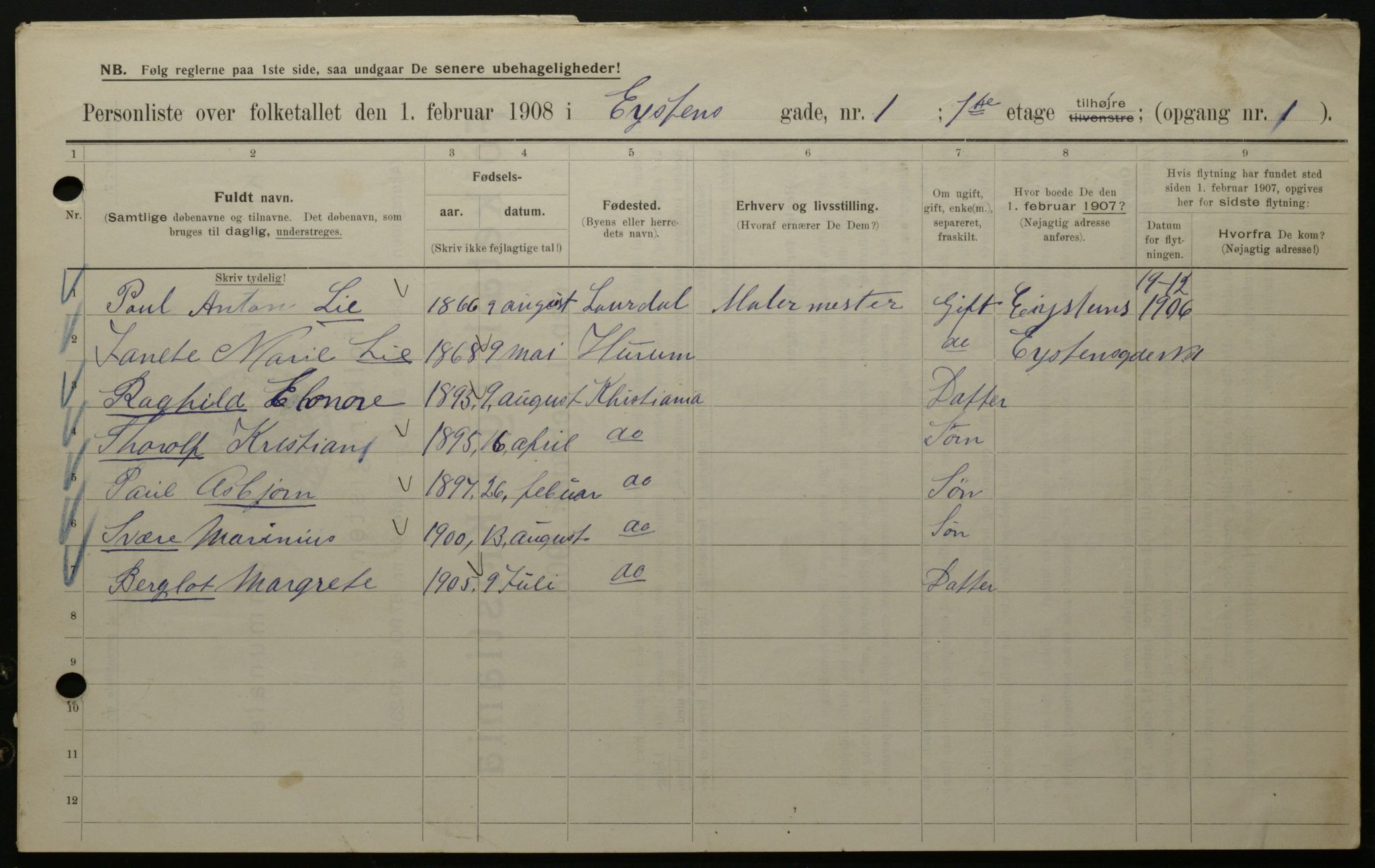 OBA, Municipal Census 1908 for Kristiania, 1908, p. 116975