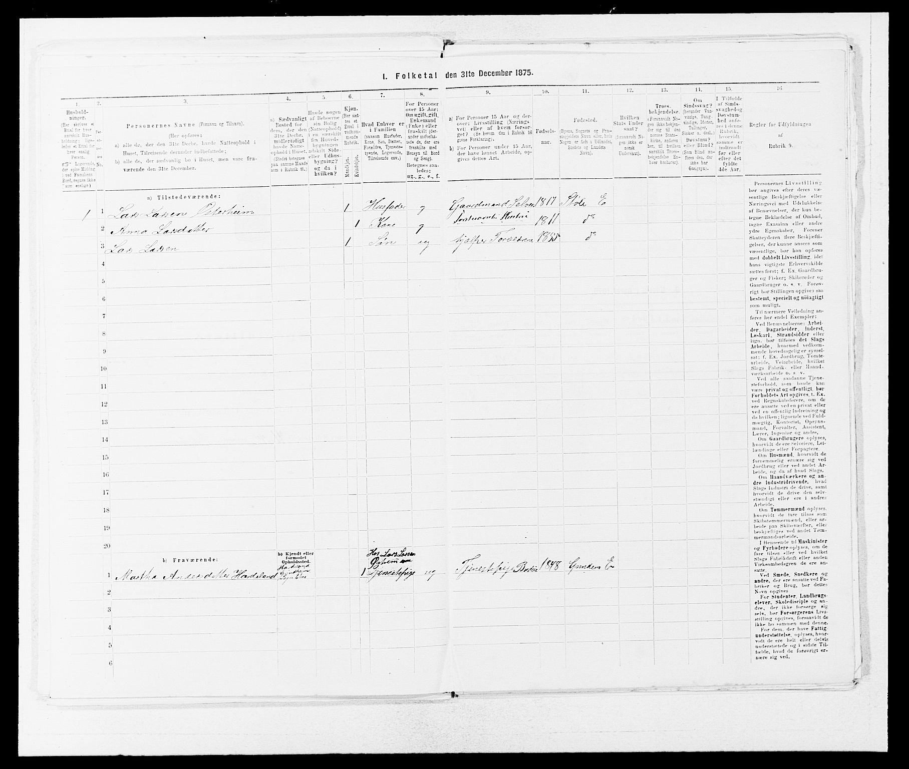 SAB, 1875 census for 1211P Etne, 1875, p. 232