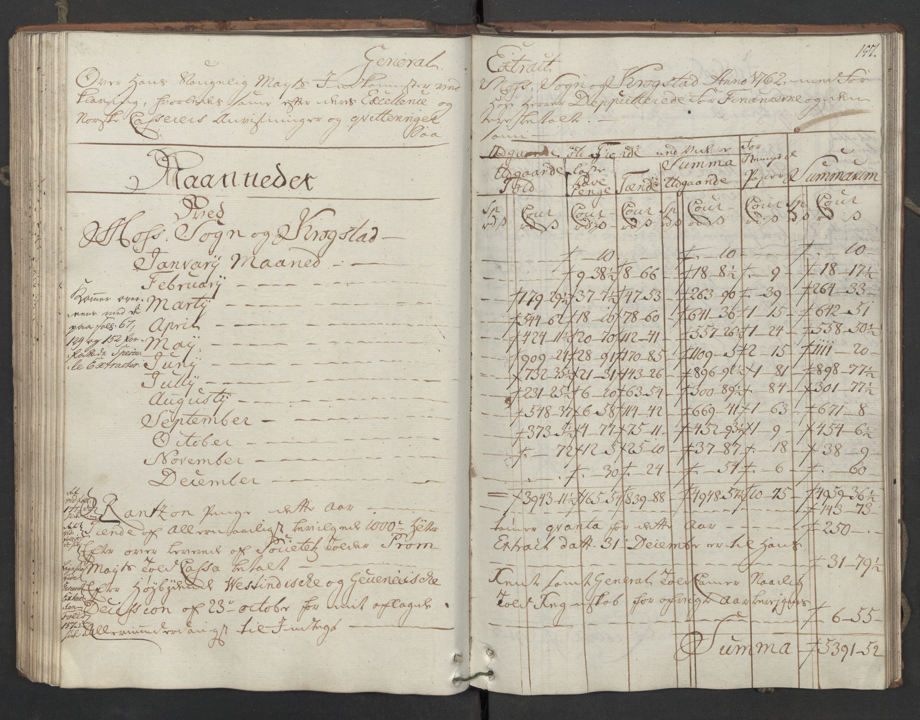 Generaltollkammeret, tollregnskaper, AV/RA-EA-5490/R05/L0039/0001: Tollregnskaper Moss, Son, Krokstad / Utgående hovedtollbok, 1762, p. 156b-157a