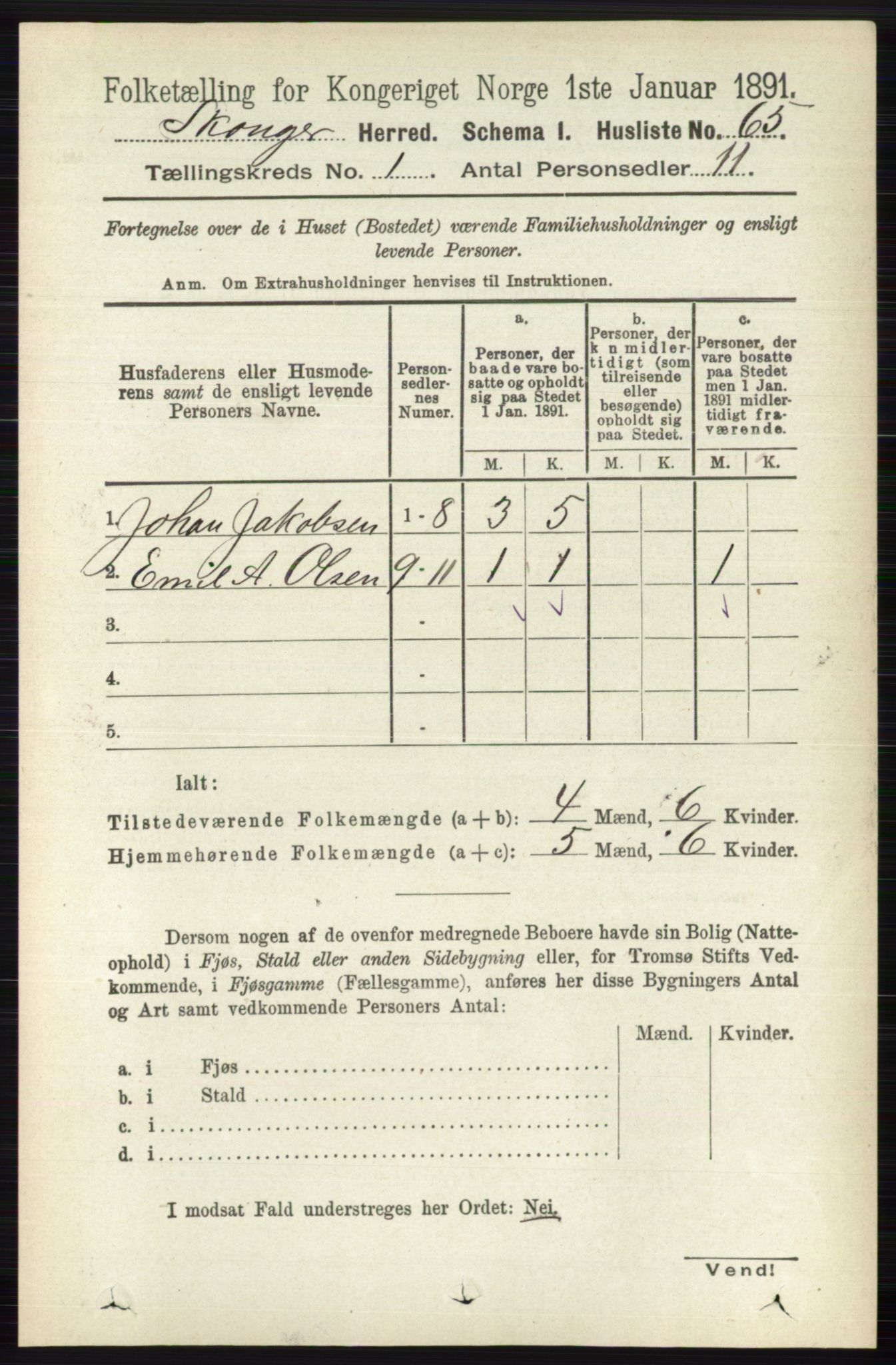 RA, 1891 census for 0712 Skoger, 1891, p. 87