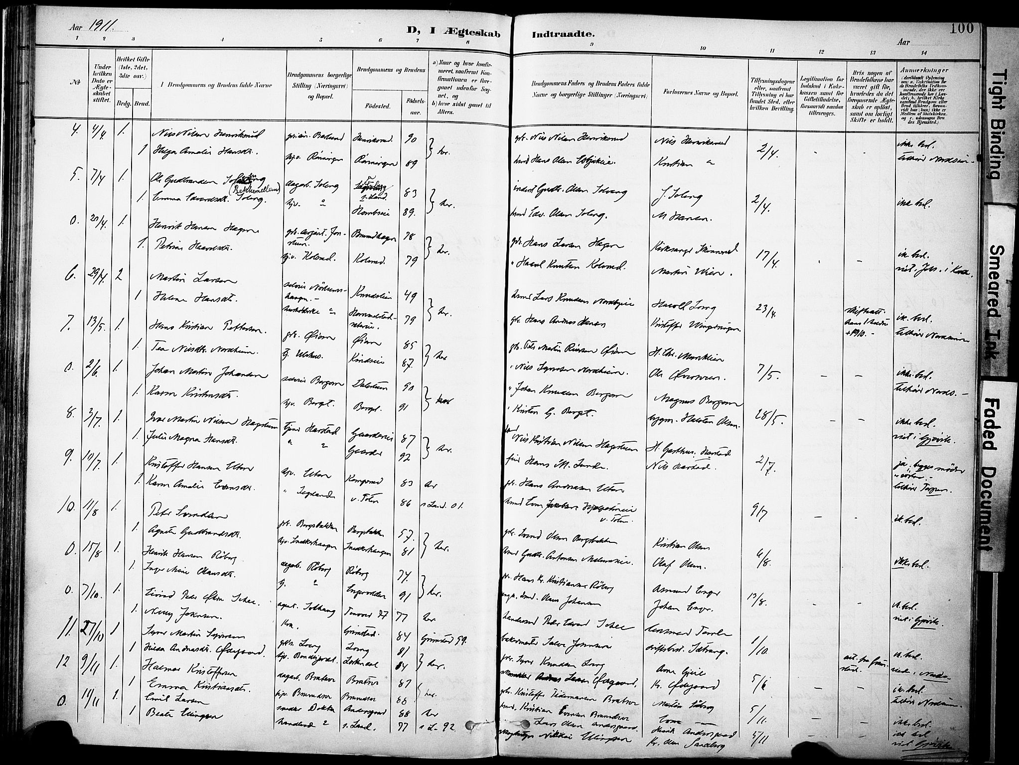 Nordre Land prestekontor, AV/SAH-PREST-124/H/Ha/Haa/L0006: Parish register (official) no. 6, 1897-1914, p. 100