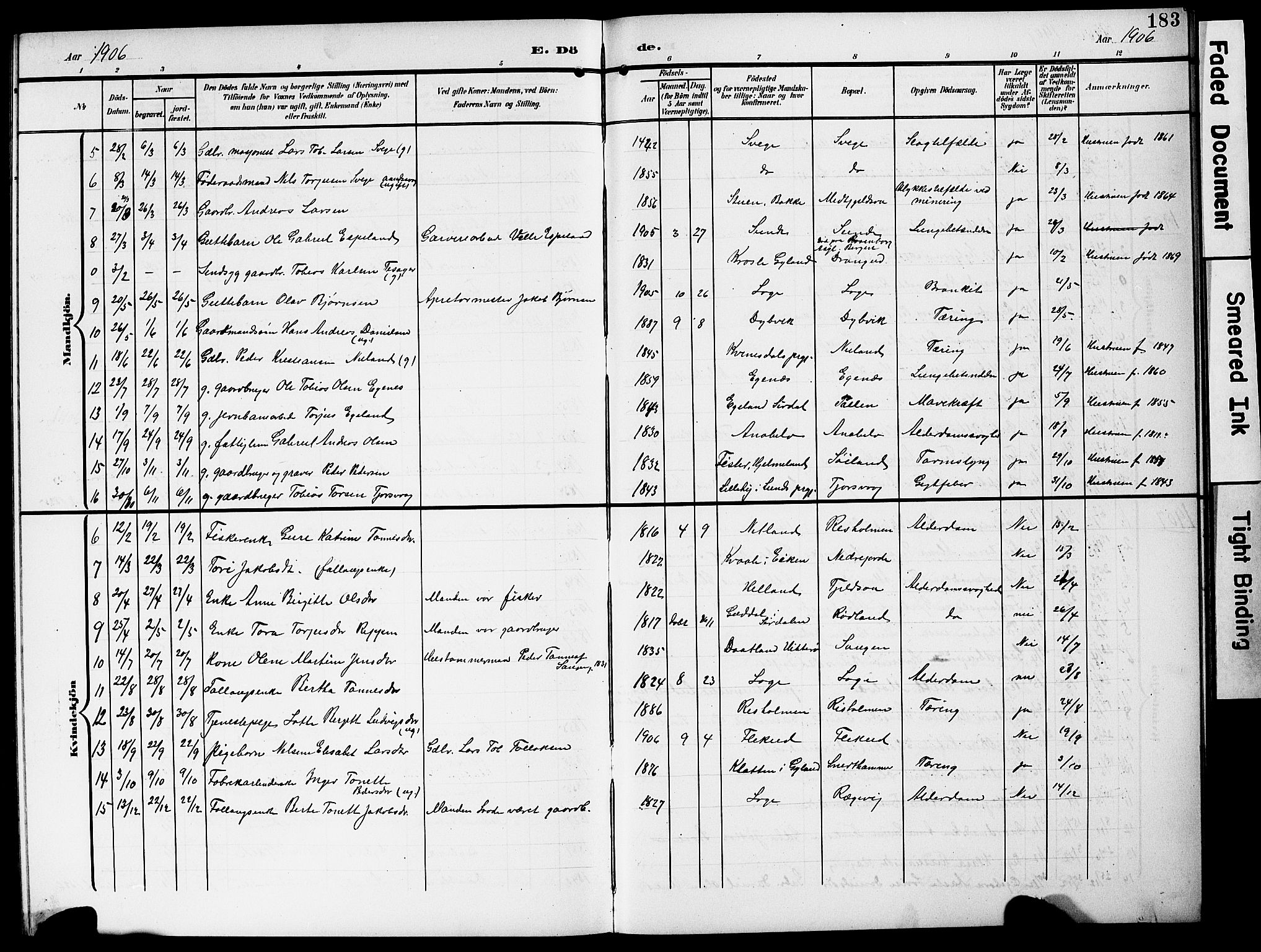 Flekkefjord sokneprestkontor, AV/SAK-1111-0012/F/Fb/Fbc/L0008: Parish register (copy) no. B 8, 1903-1931, p. 183