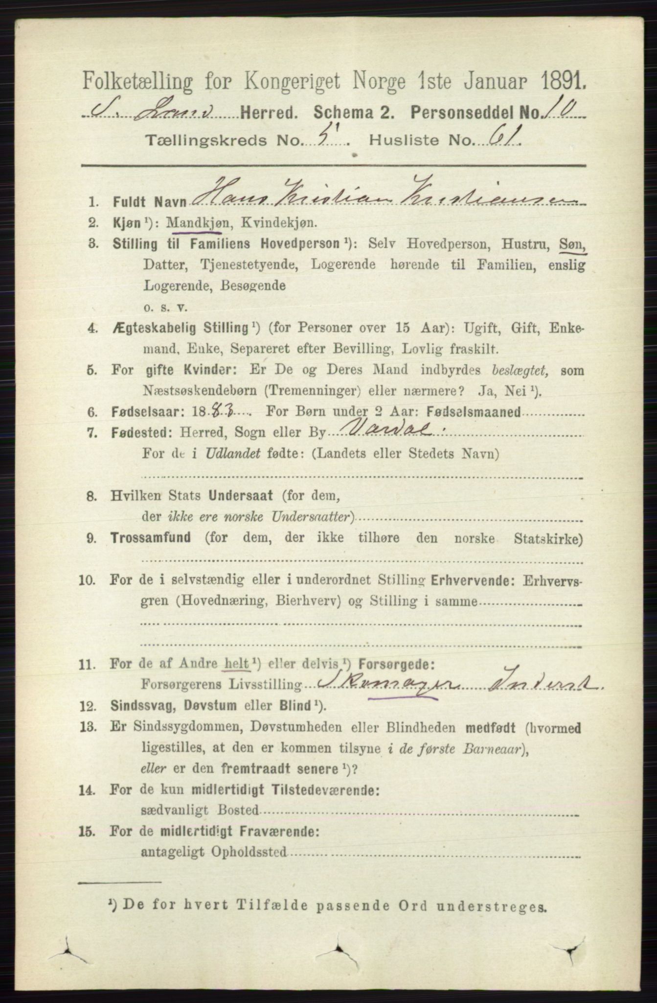 RA, 1891 census for 0536 Søndre Land, 1891, p. 5199