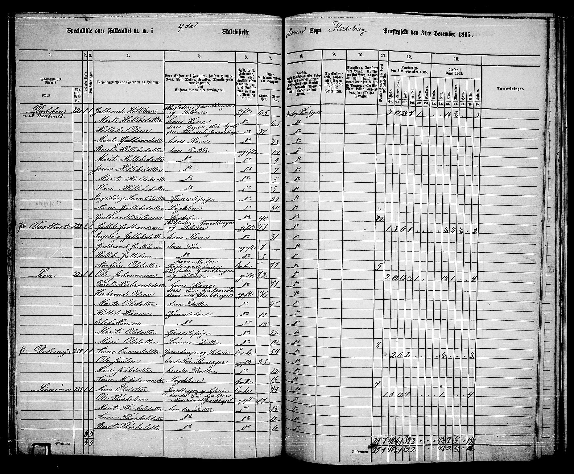 RA, 1865 census for Flesberg, 1865, p. 87