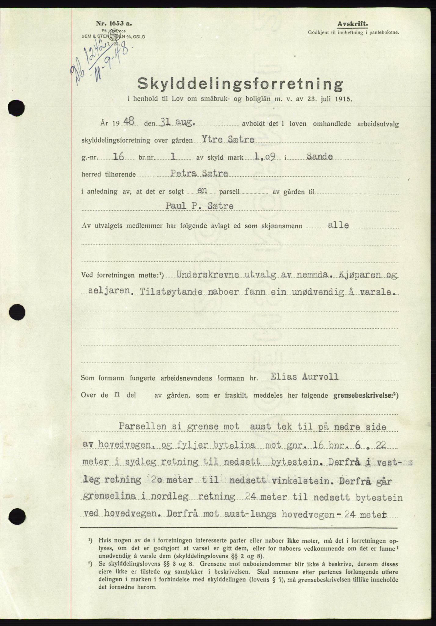 Søre Sunnmøre sorenskriveri, AV/SAT-A-4122/1/2/2C/L0083: Mortgage book no. 9A, 1948-1949, Diary no: : 1242/1948