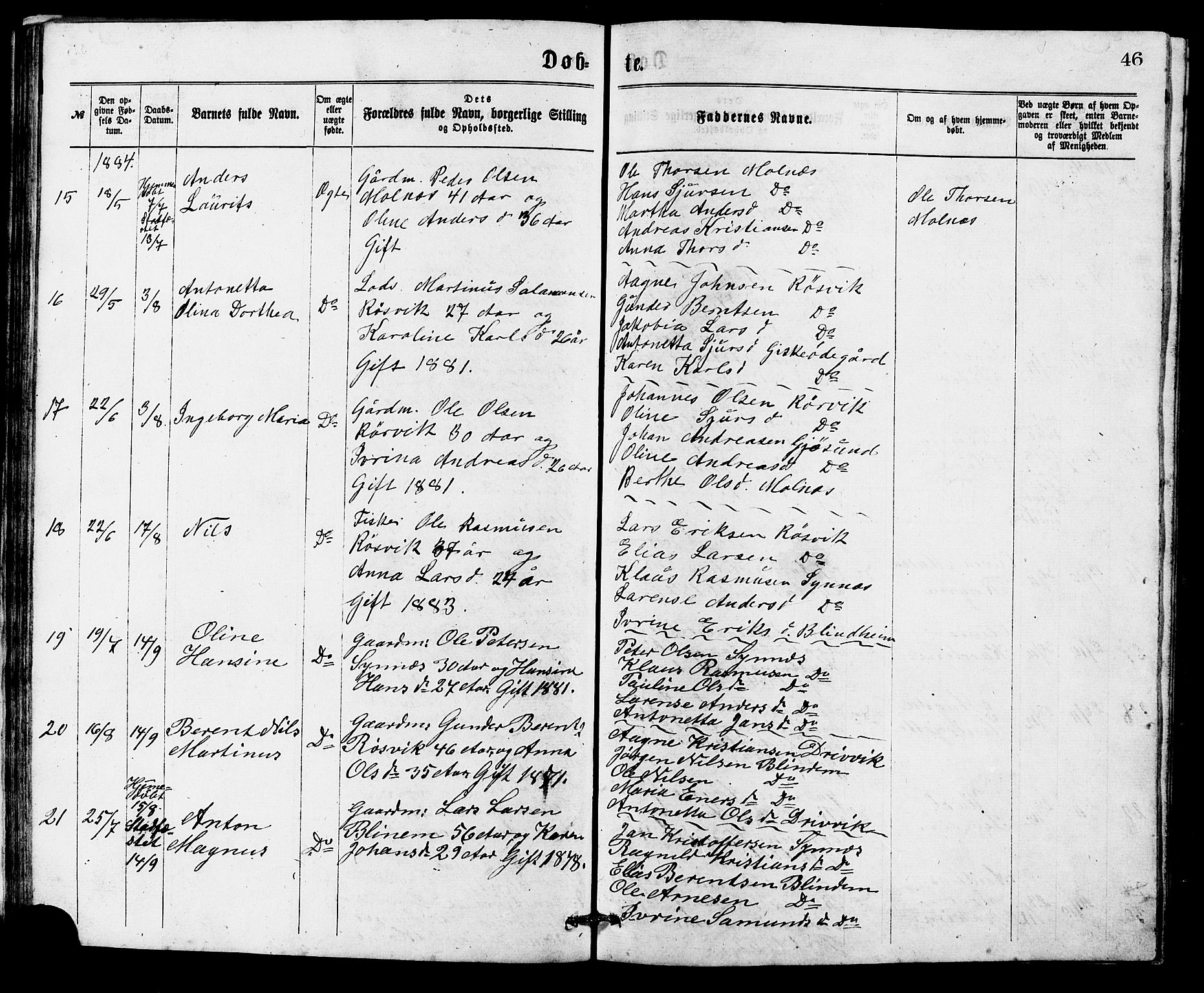 Ministerialprotokoller, klokkerbøker og fødselsregistre - Møre og Romsdal, AV/SAT-A-1454/537/L0521: Parish register (copy) no. 537C02, 1869-1888, p. 46