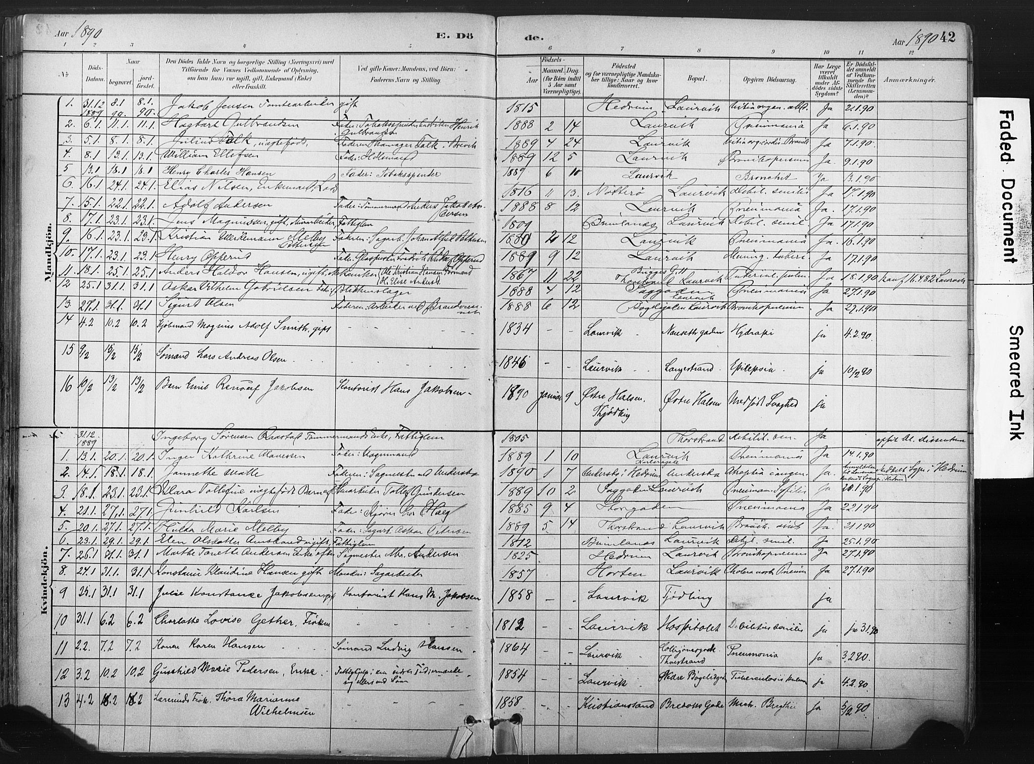 Larvik kirkebøker, SAKO/A-352/F/Fa/L0010: Parish register (official) no. I 10, 1884-1910, p. 42