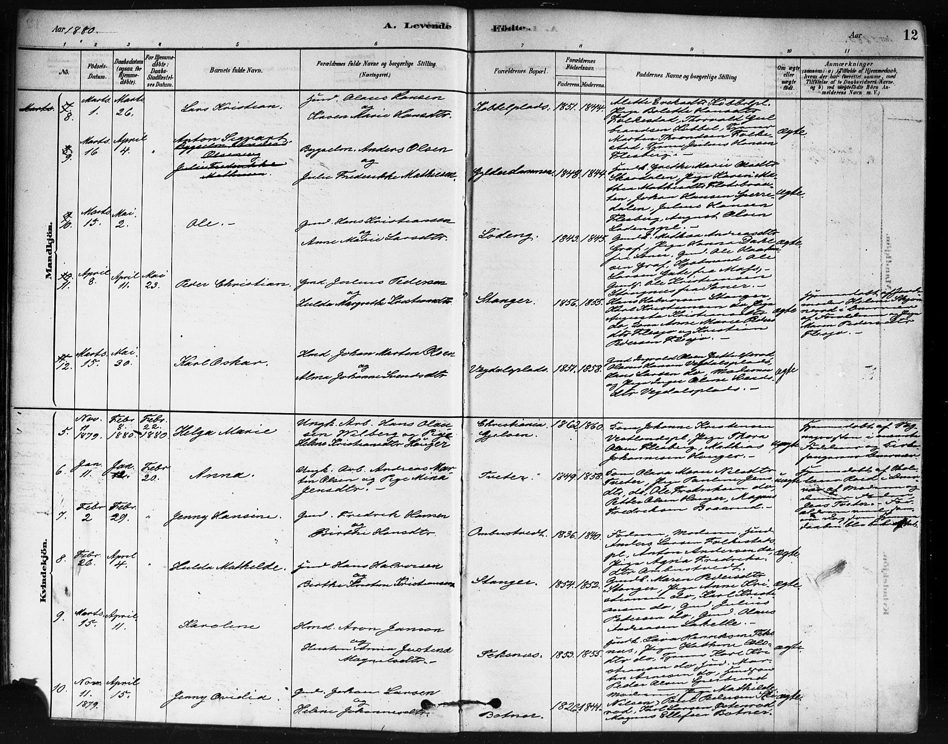 Våler prestekontor Kirkebøker, AV/SAO-A-11083/F/Fa/L0010: Parish register (official) no. I 10, 1878-1896, p. 12