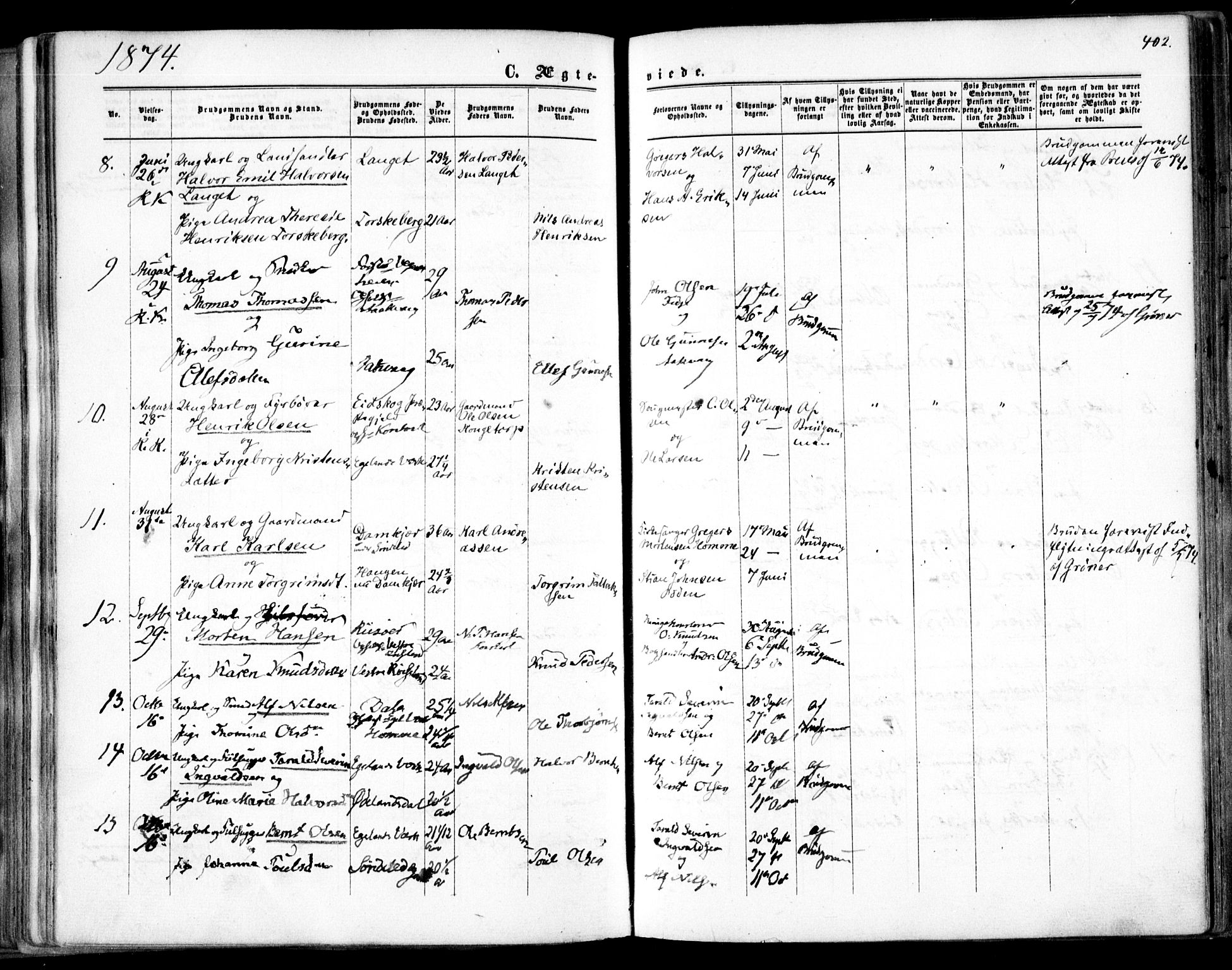 Søndeled sokneprestkontor, SAK/1111-0038/F/Fa/L0003: Parish register (official) no. A 3, 1861-1879, p. 402