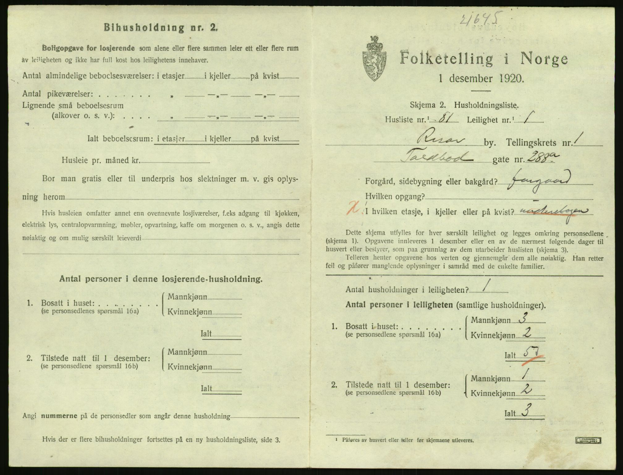 SAK, 1920 census for Risør, 1920, p. 1539