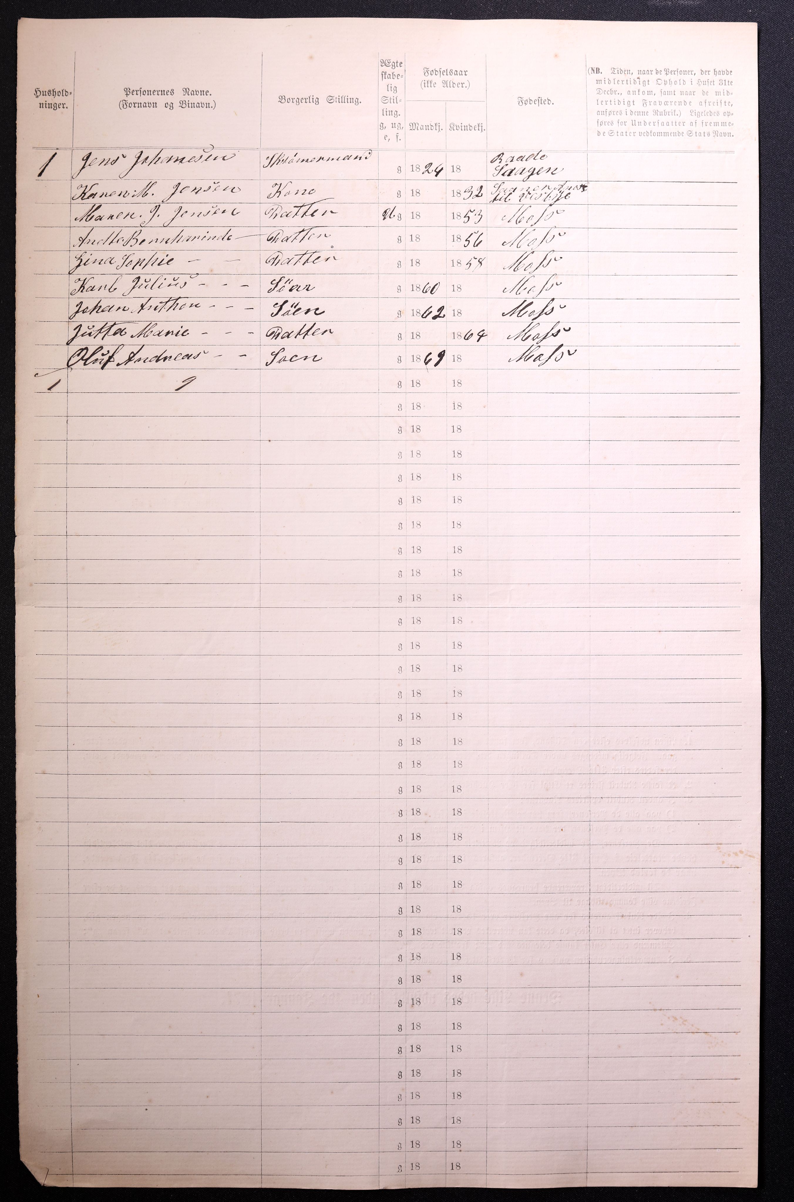 RA, 1870 census for 0104 Moss, 1870, p. 710