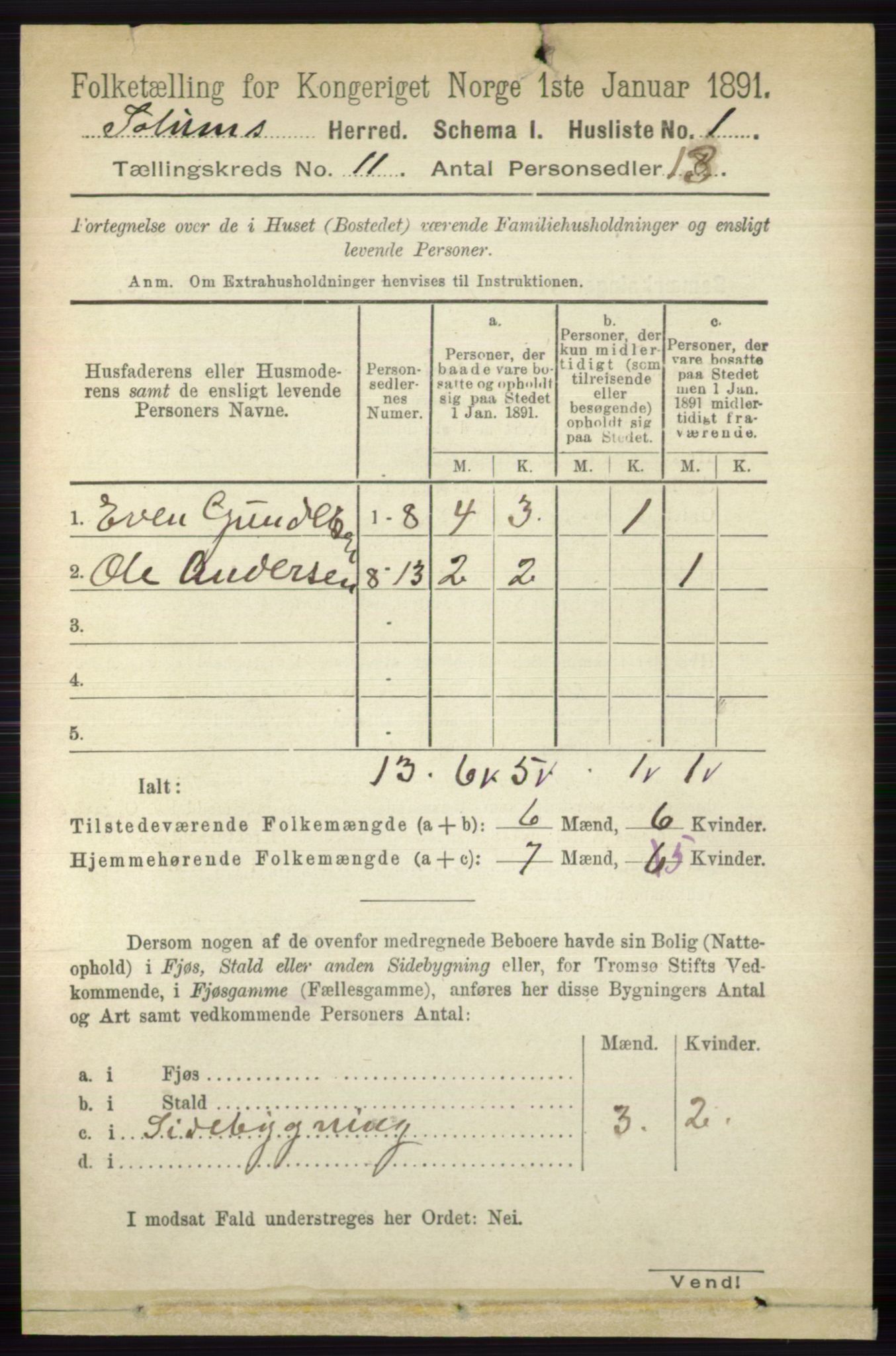 RA, 1891 census for 0818 Solum, 1891, p. 5237