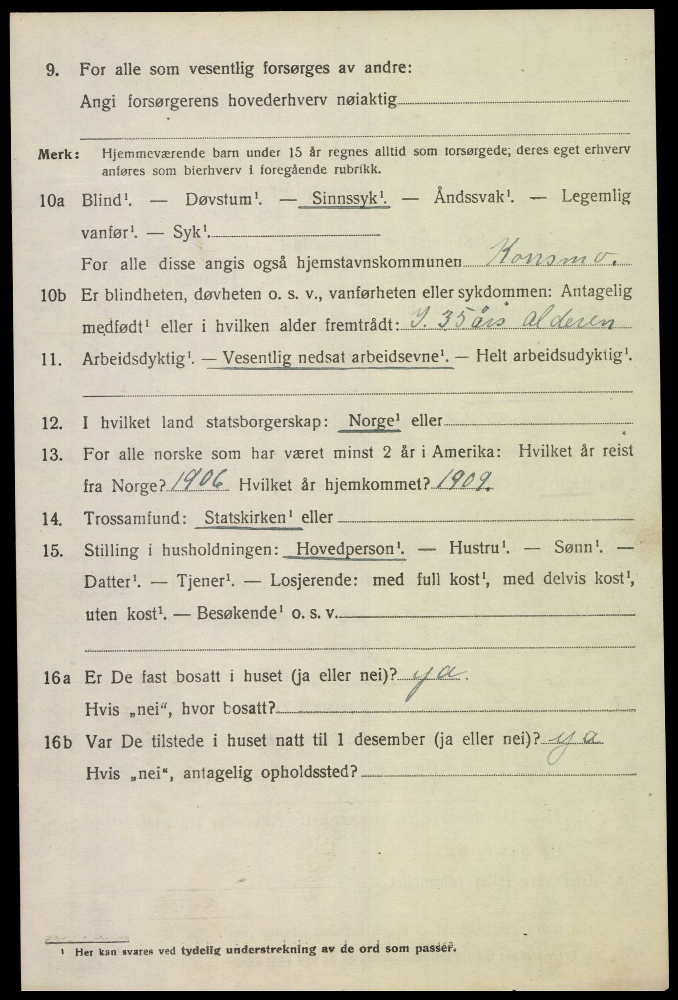 SAK, 1920 census for Konsmo, 1920, p. 991