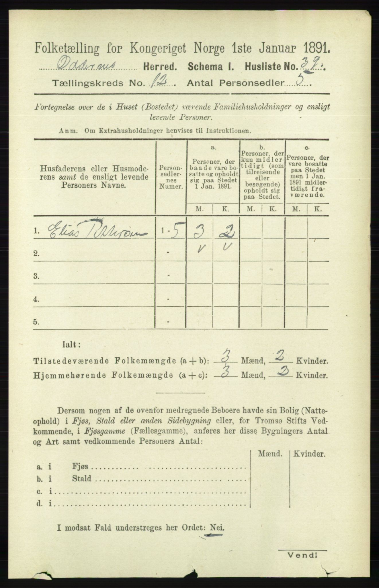 RA, 1891 census for 1012 Oddernes, 1891, p. 4349