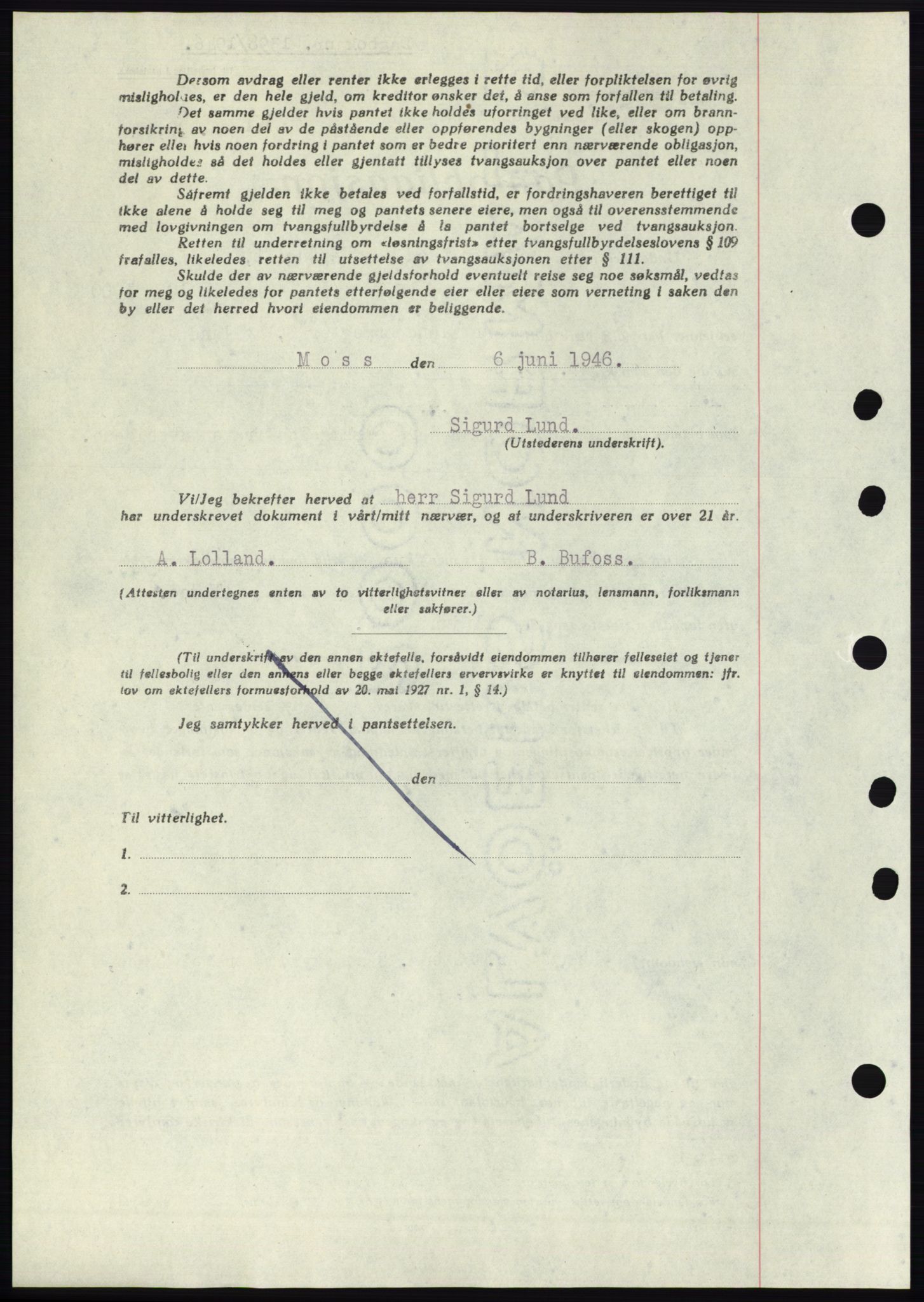 Moss sorenskriveri, SAO/A-10168: Mortgage book no. B15, 1946-1946, Diary no: : 1398/1946