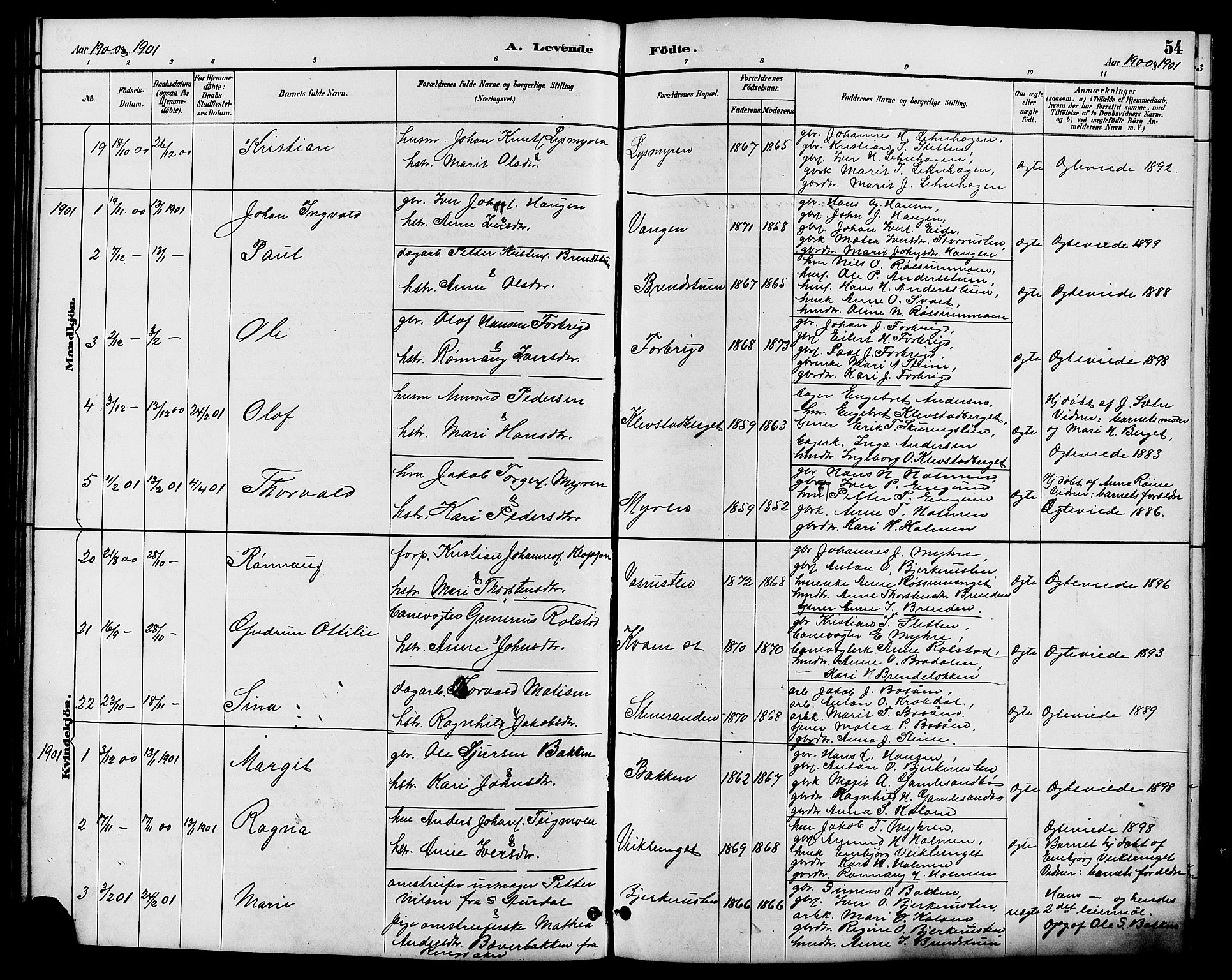 Nord-Fron prestekontor, SAH/PREST-080/H/Ha/Hab/L0006: Parish register (copy) no. 6, 1887-1914, p. 54