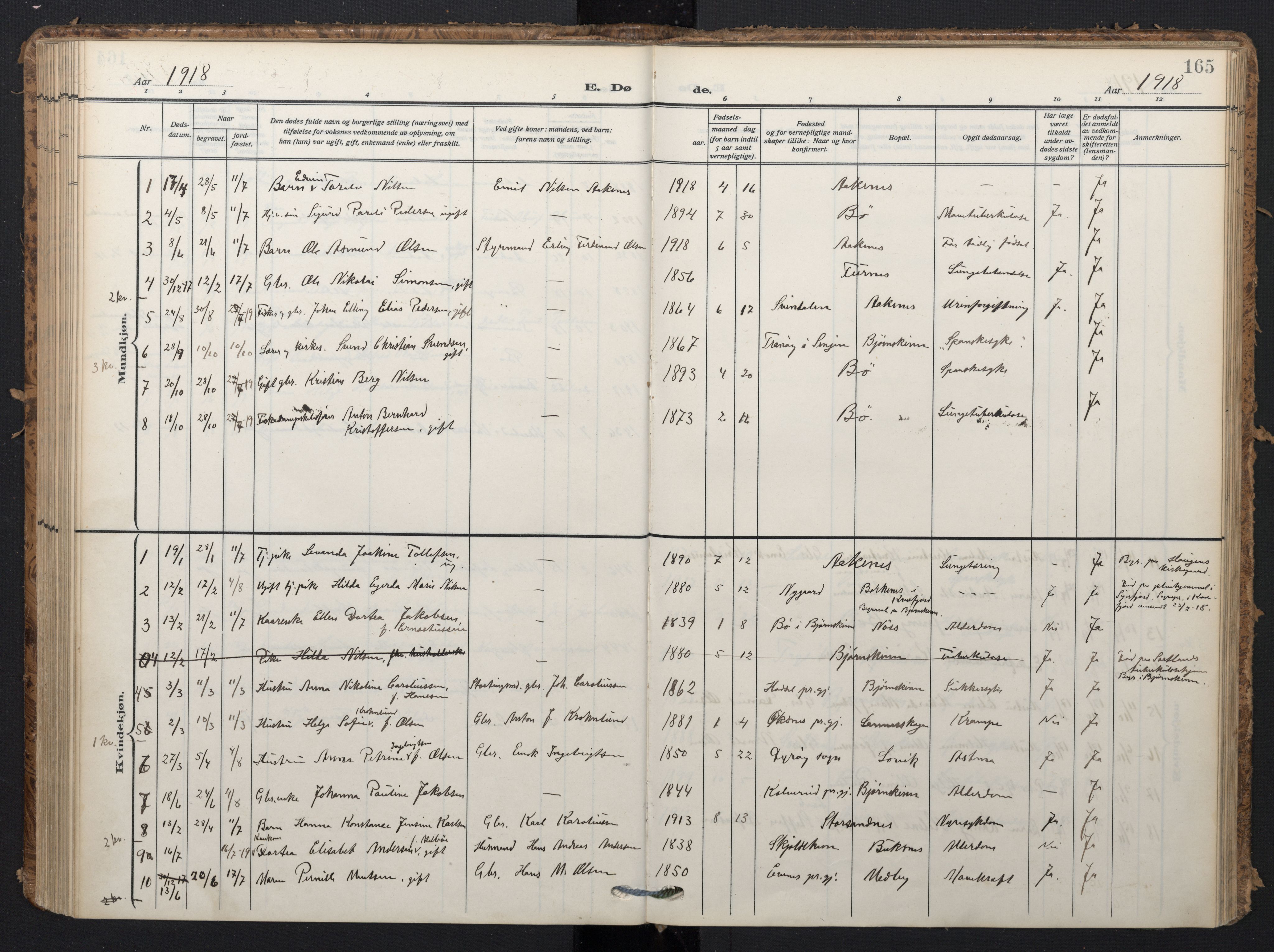 Ministerialprotokoller, klokkerbøker og fødselsregistre - Nordland, SAT/A-1459/898/L1423: Parish register (official) no. 898A03, 1909-1928, p. 165