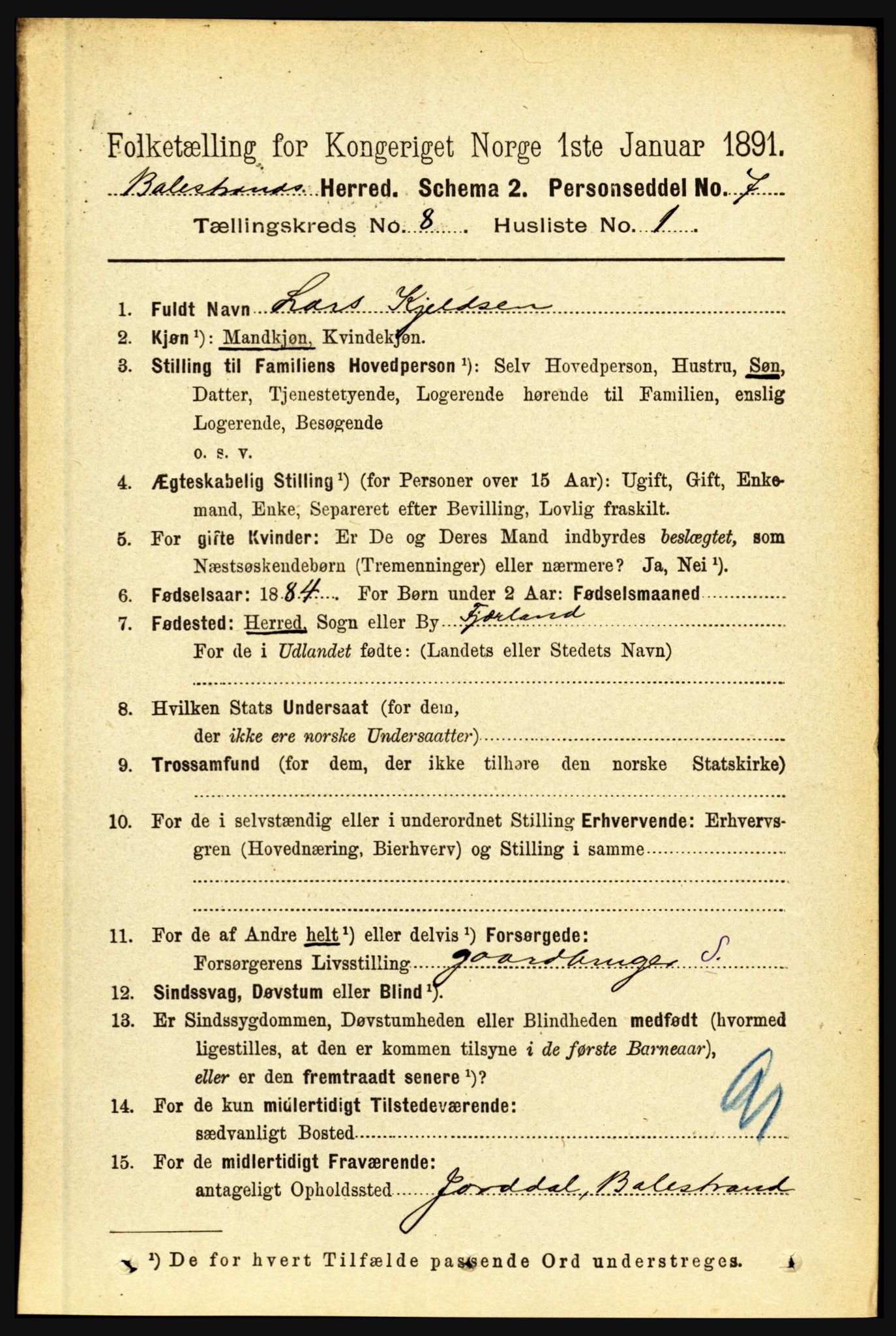 RA, 1891 census for 1418 Balestrand, 1891, p. 1735