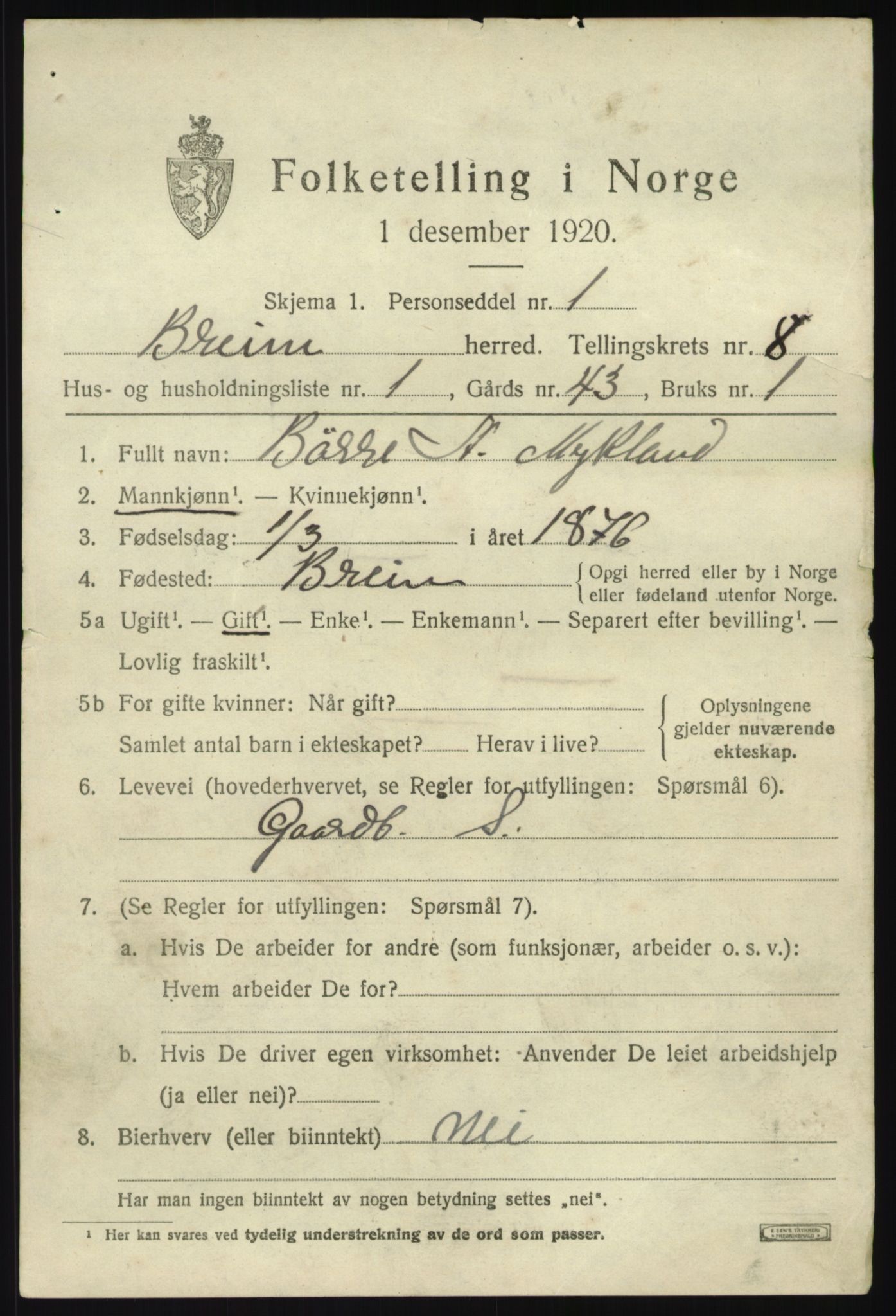 SAB, 1920 census for Breim, 1920, p. 4047