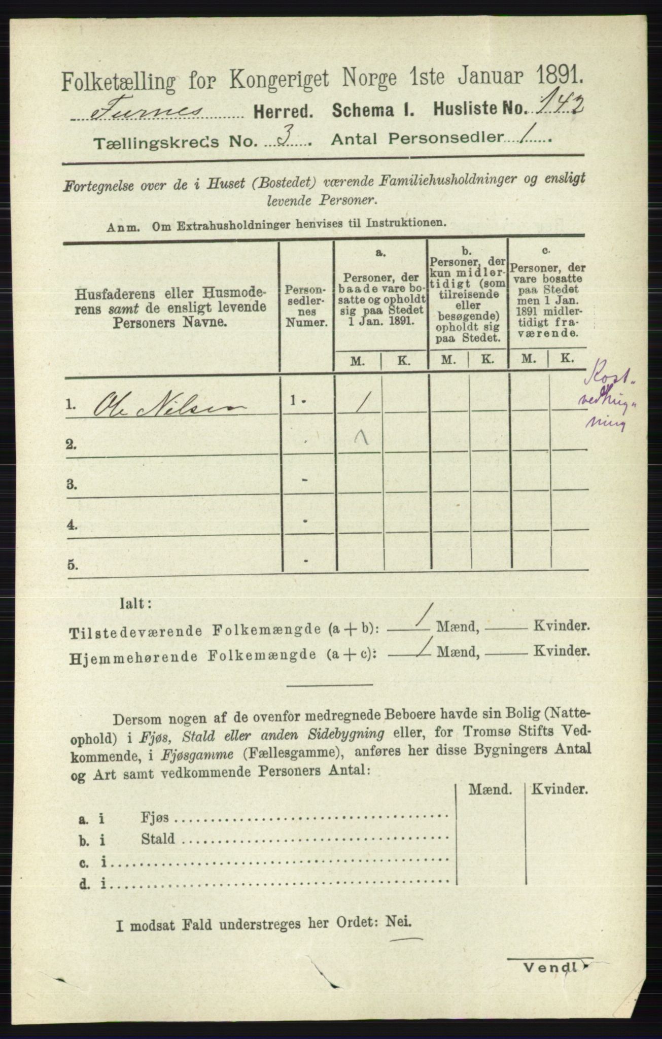 RA, Census 1891 for 0413 Furnes herred, 1891, p. 1626