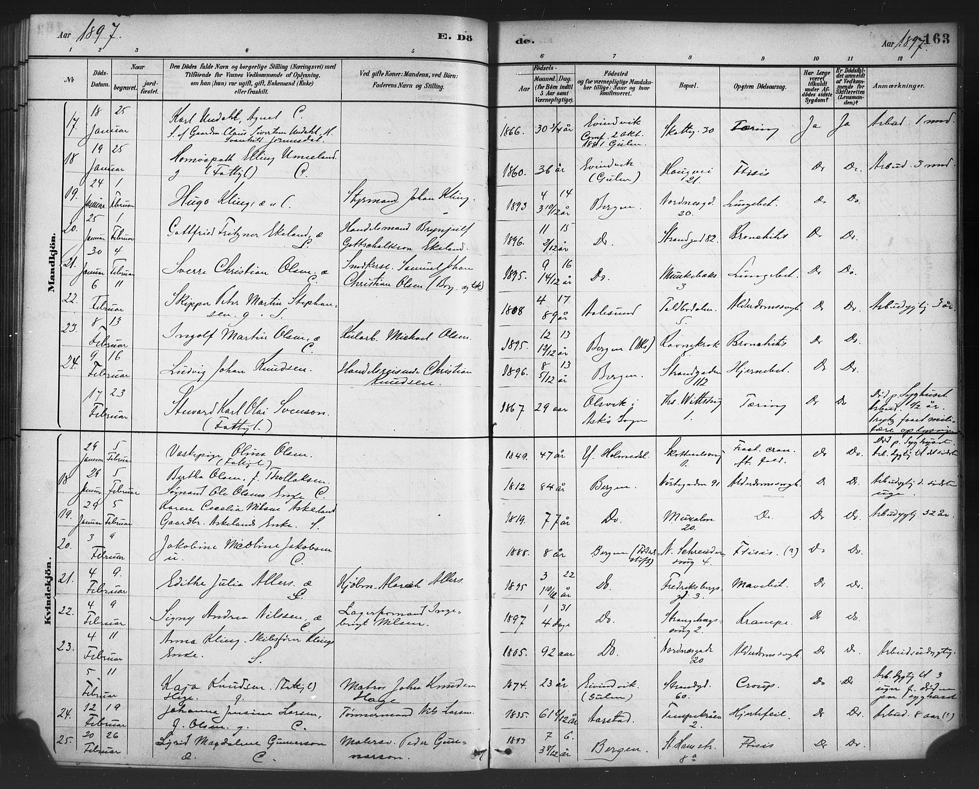 Nykirken Sokneprestembete, AV/SAB-A-77101/H/Haa/L0044: Parish register (official) no. E 4, 1882-1898, p. 163