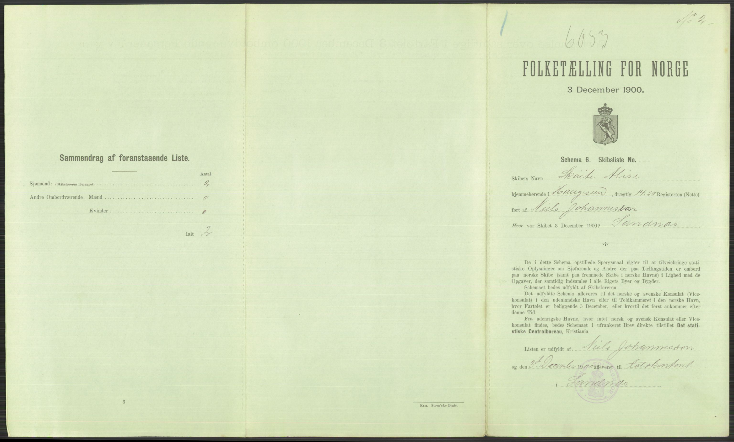 RA, 1900 Census - ship lists from ships in Norwegian harbours, harbours abroad and at sea, 1900, p. 881