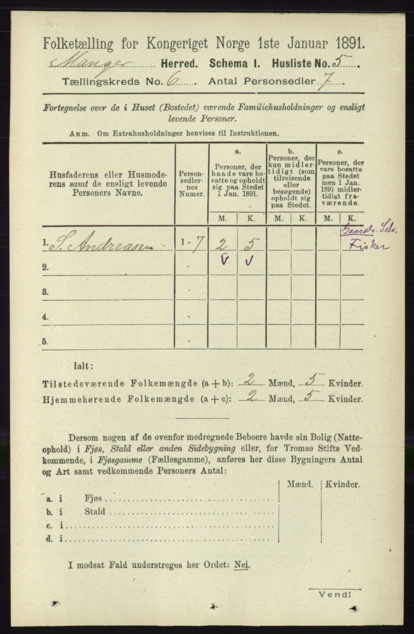 RA, 1891 census for 1261 Manger, 1891, p. 3314