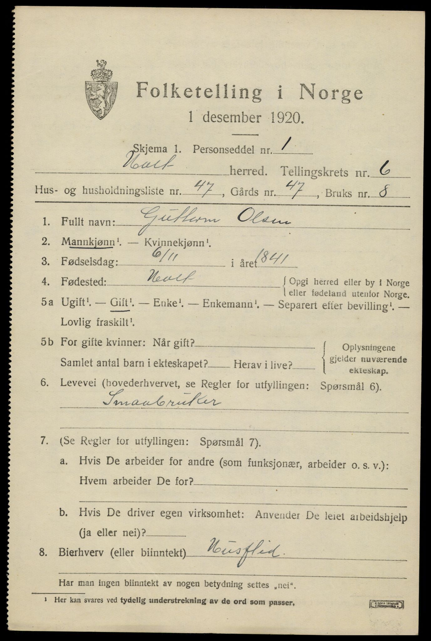 SAK, 1920 census for Holt, 1920, p. 4312