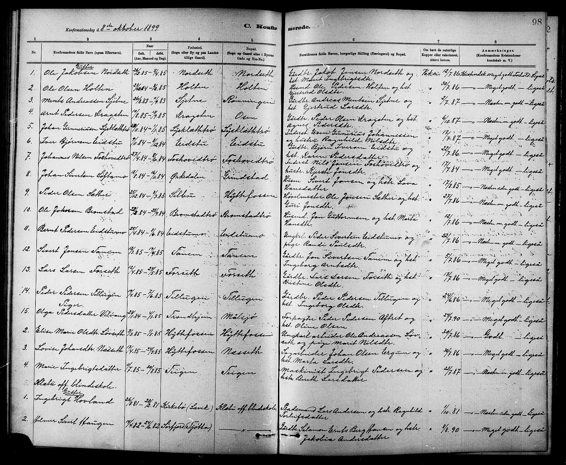 Ministerialprotokoller, klokkerbøker og fødselsregistre - Sør-Trøndelag, SAT/A-1456/618/L0452: Parish register (copy) no. 618C03, 1884-1906, p. 98