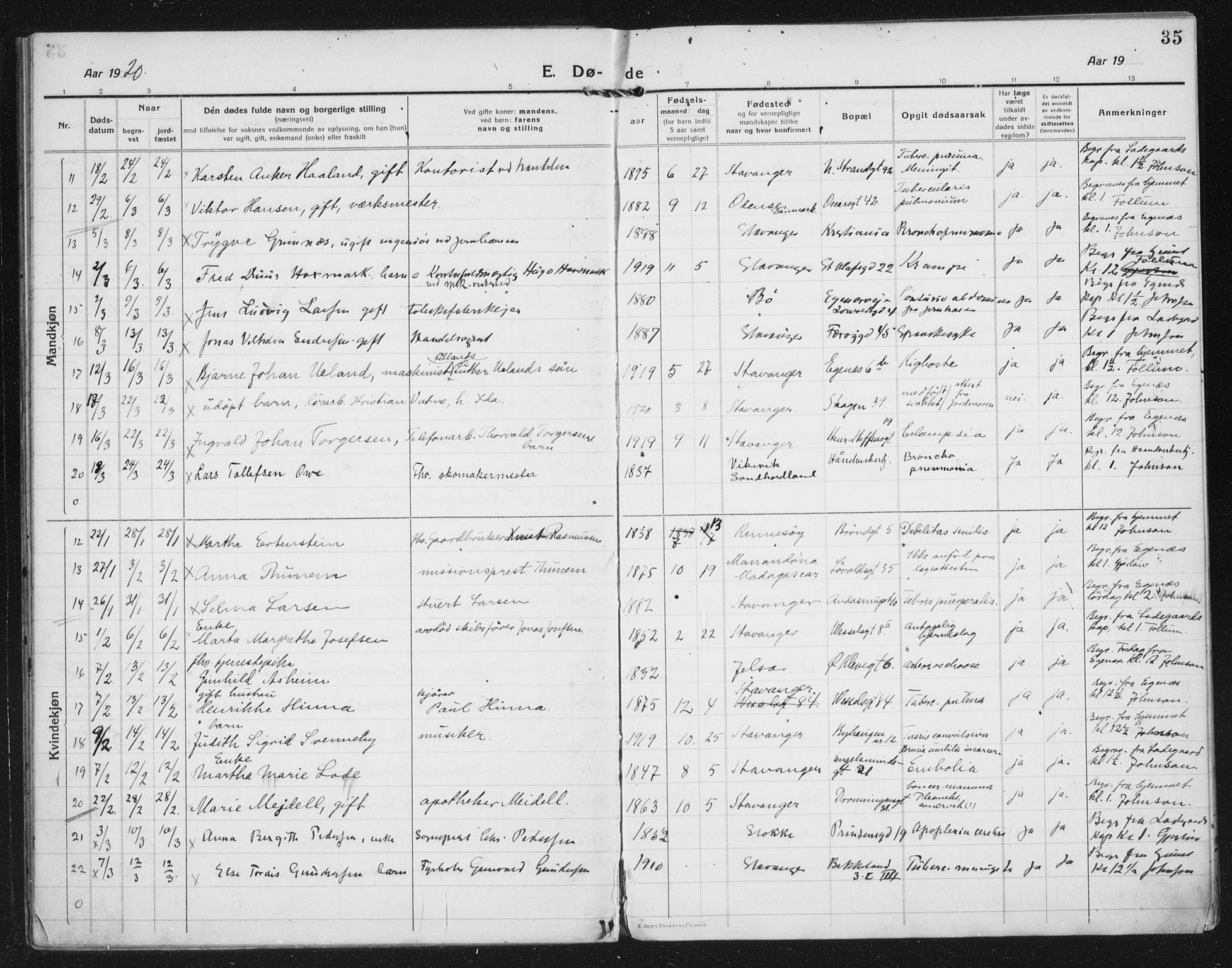 Domkirken sokneprestkontor, AV/SAST-A-101812/002/A/L0017: Parish register (official) no. A 36, 1917-1938, p. 35