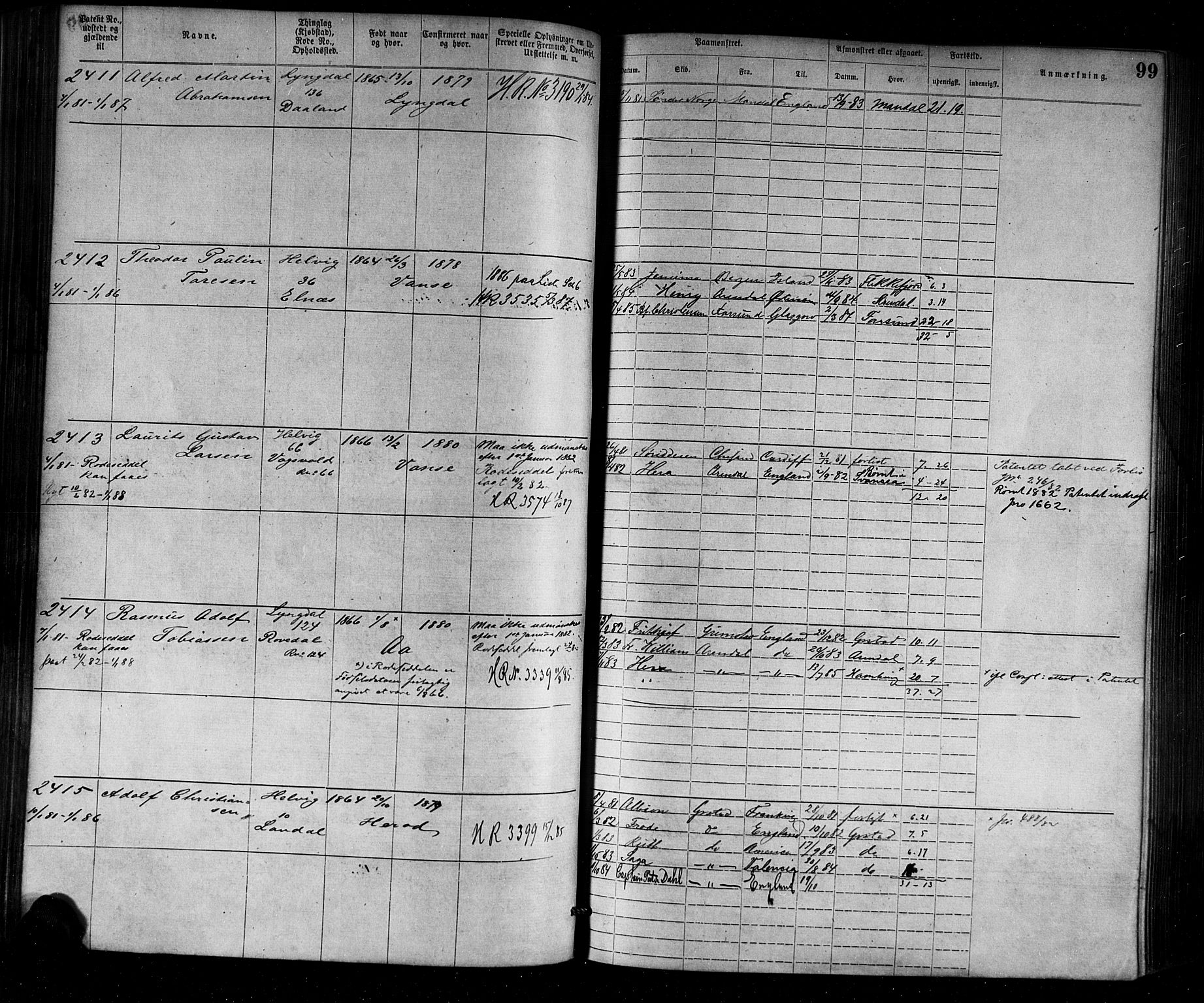 Farsund mønstringskrets, SAK/2031-0017/F/Fa/L0002: Annotasjonsrulle nr 1921-3815 med register, M-2, 1877-1894, p. 125