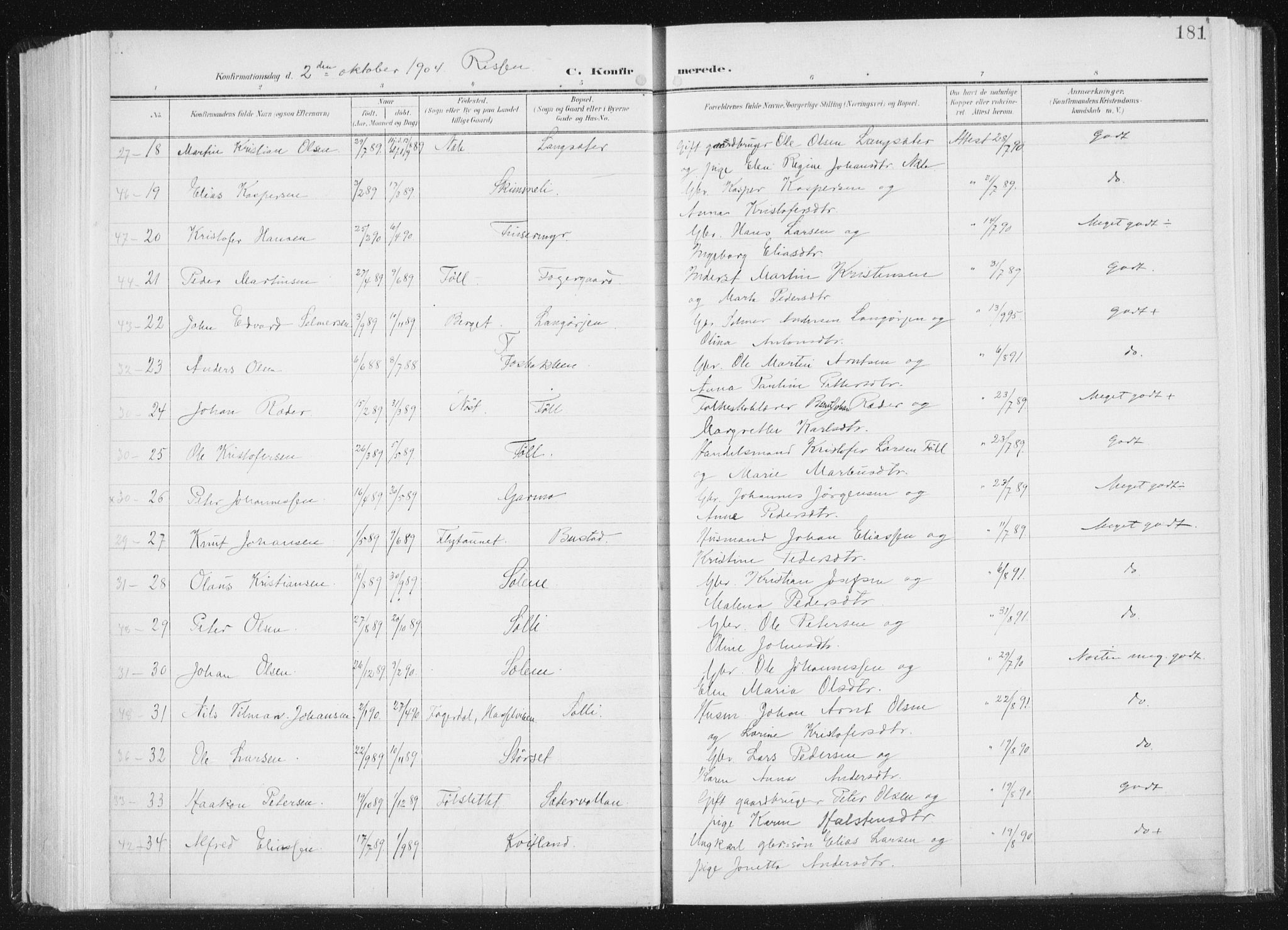 Ministerialprotokoller, klokkerbøker og fødselsregistre - Sør-Trøndelag, AV/SAT-A-1456/647/L0635: Parish register (official) no. 647A02, 1896-1911, p. 181