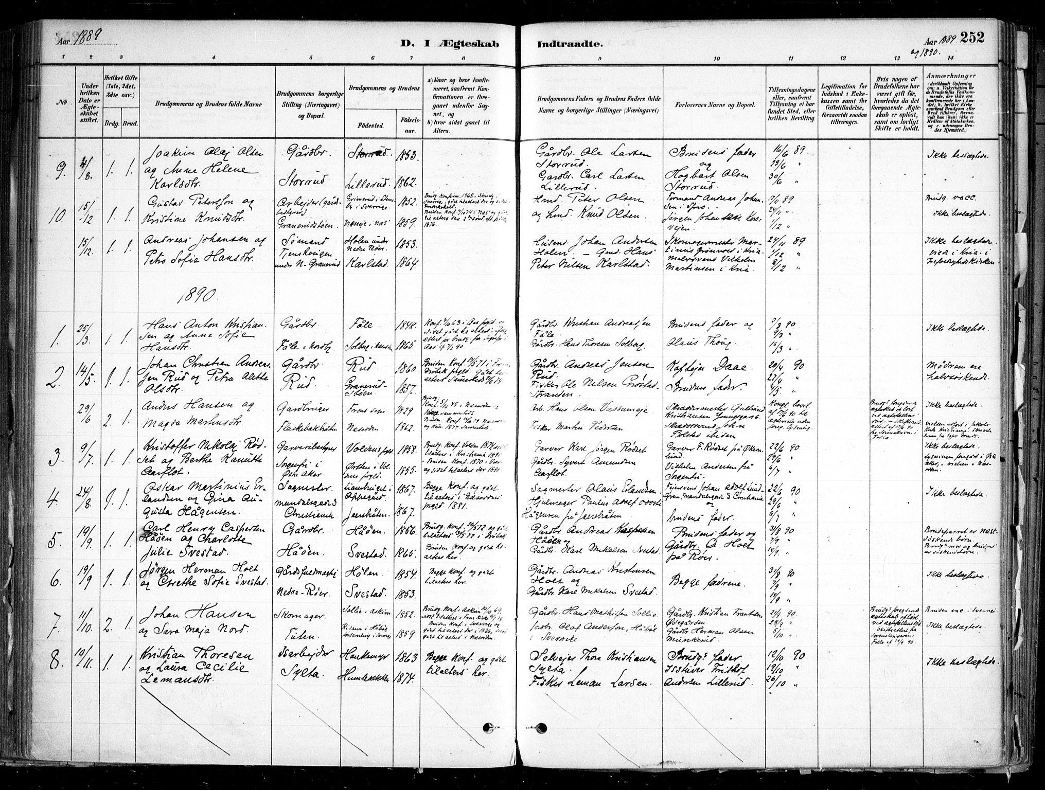 Nesodden prestekontor Kirkebøker, AV/SAO-A-10013/F/Fa/L0009: Parish register (official) no. I 9, 1880-1915, p. 252