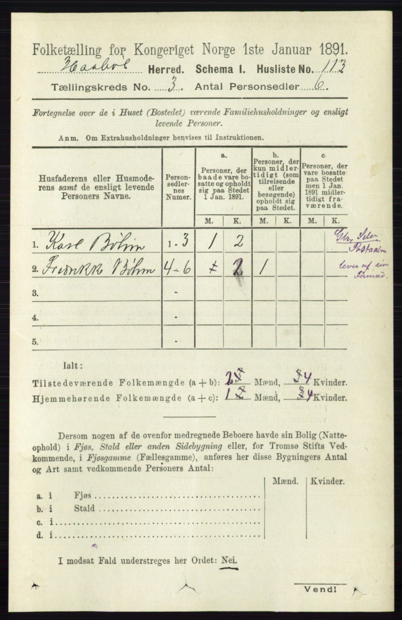 RA, 1891 census for 0138 Hobøl, 1891, p. 1705