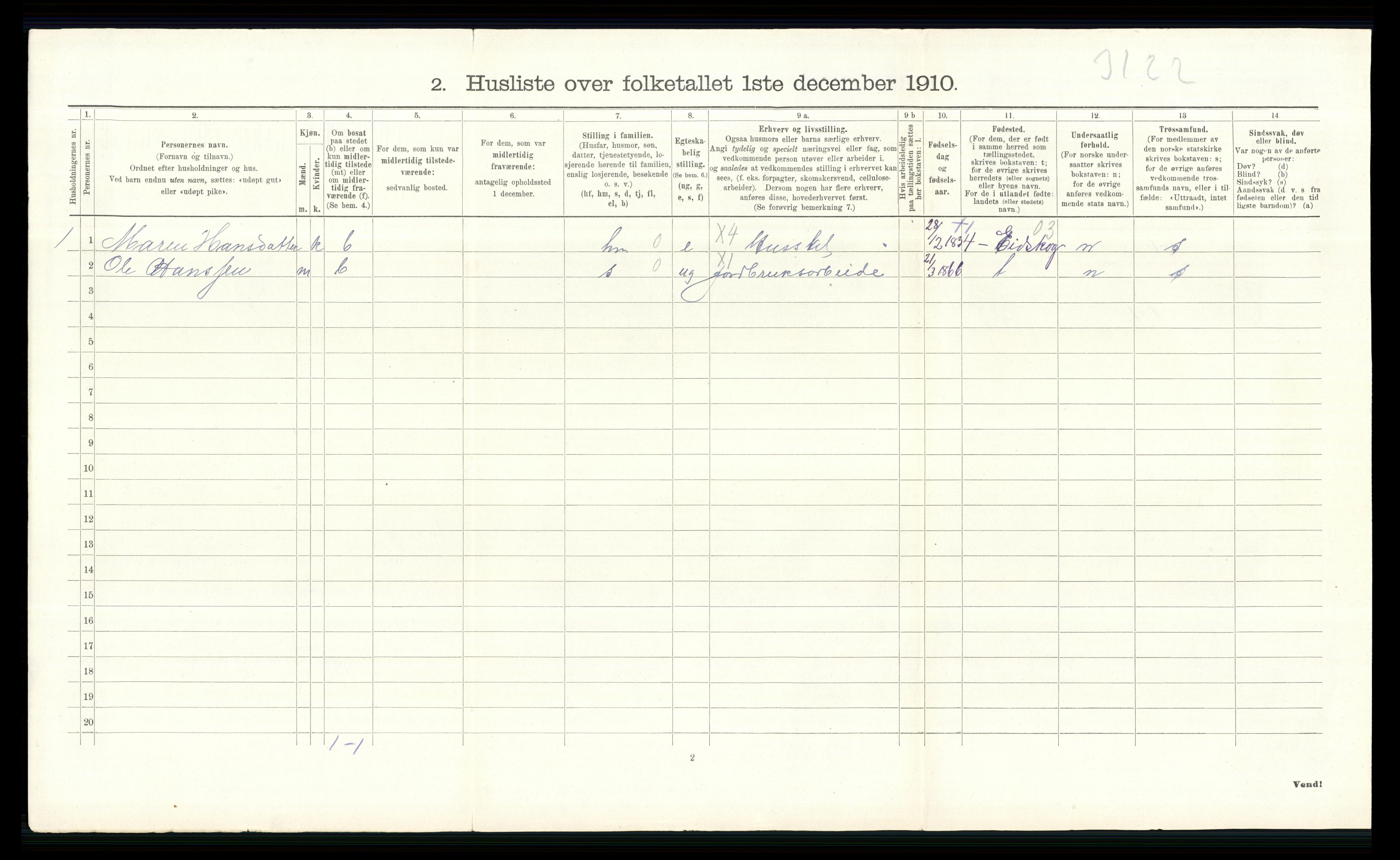 RA, 1910 census for Vinger, 1910, p. 212